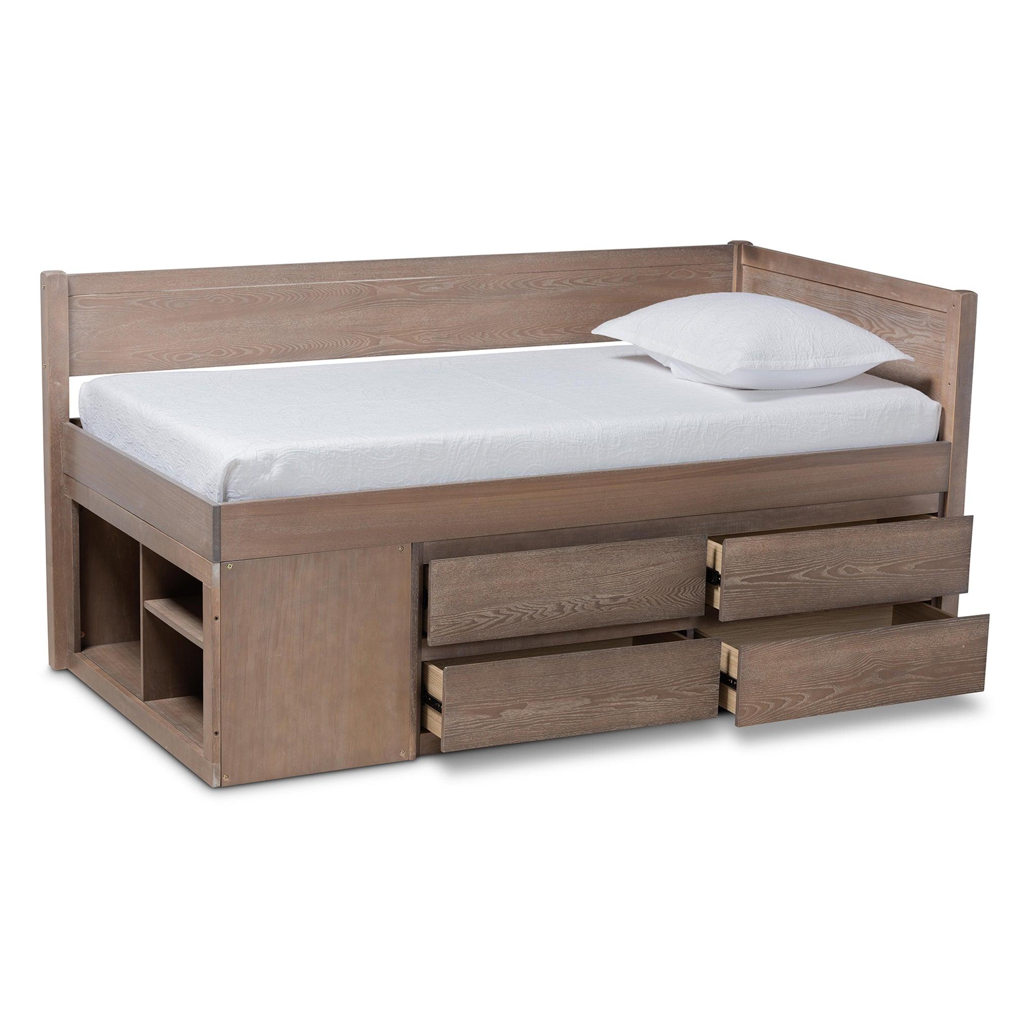 Levon Modern and Contemporary Antique Finished Wood 4-Drawer Storage Bed