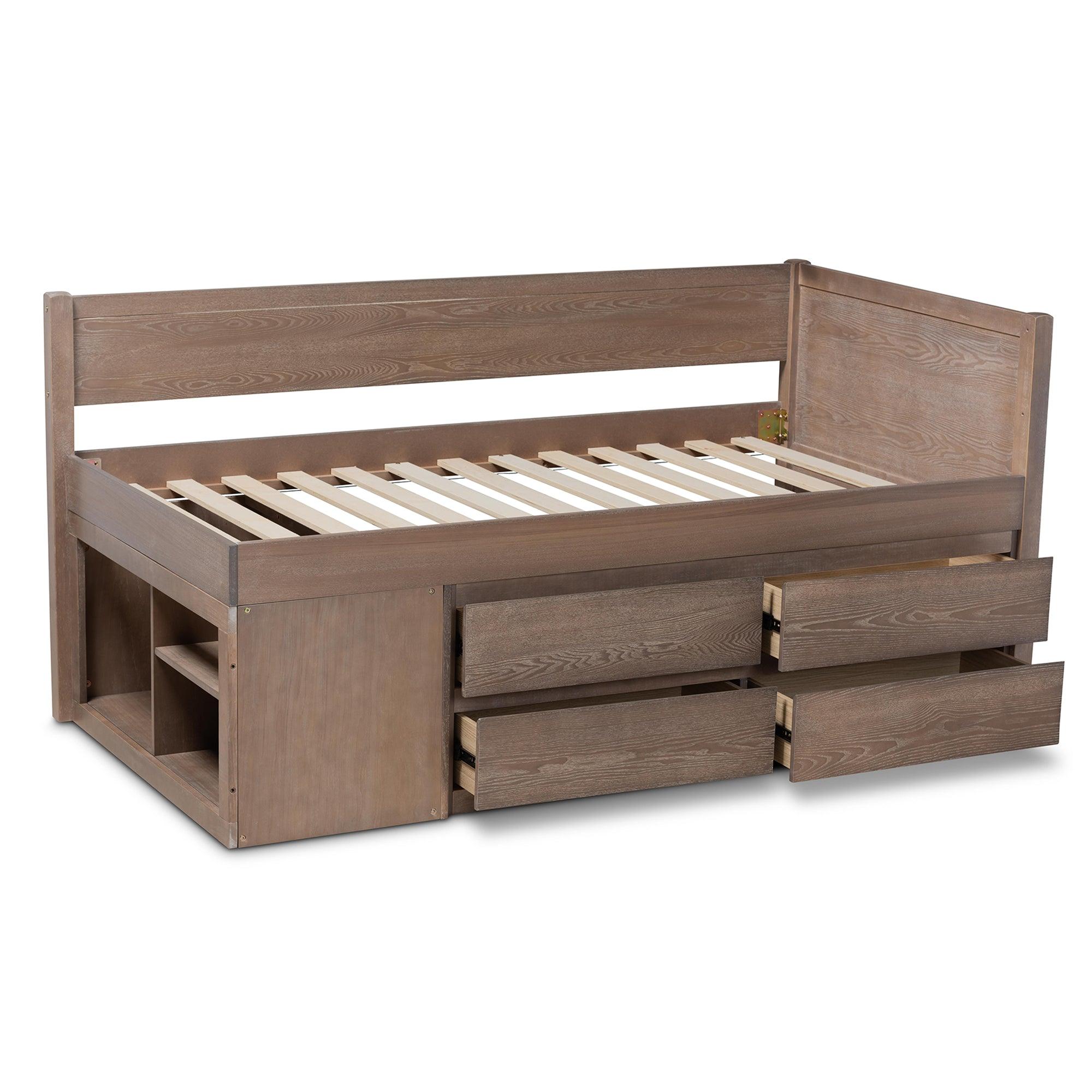 Levon Modern and Contemporary Antique Finished Wood 4-Drawer Storage Bed