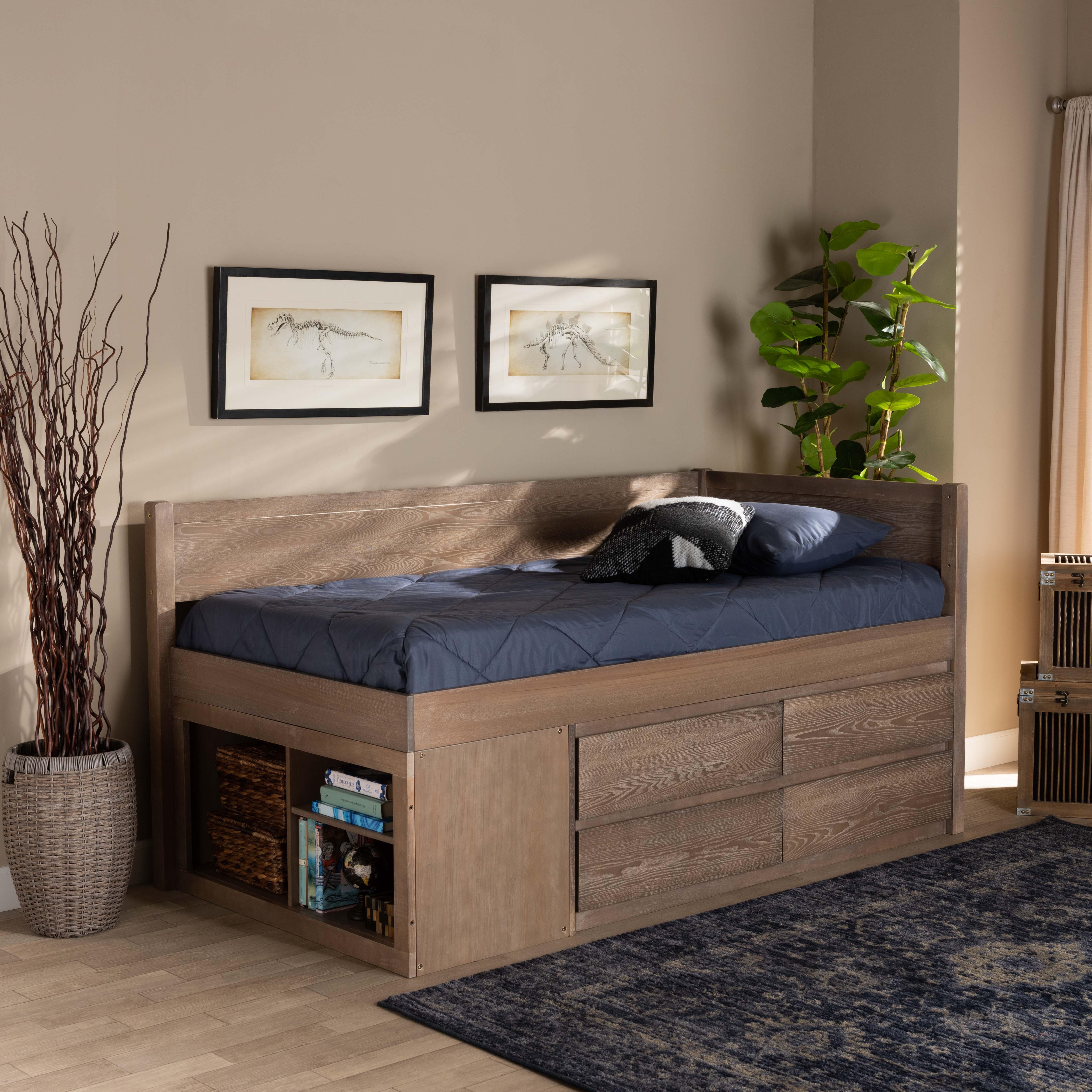 Levon Modern and Contemporary Antique Finished Wood 4-Drawer Storage Bed