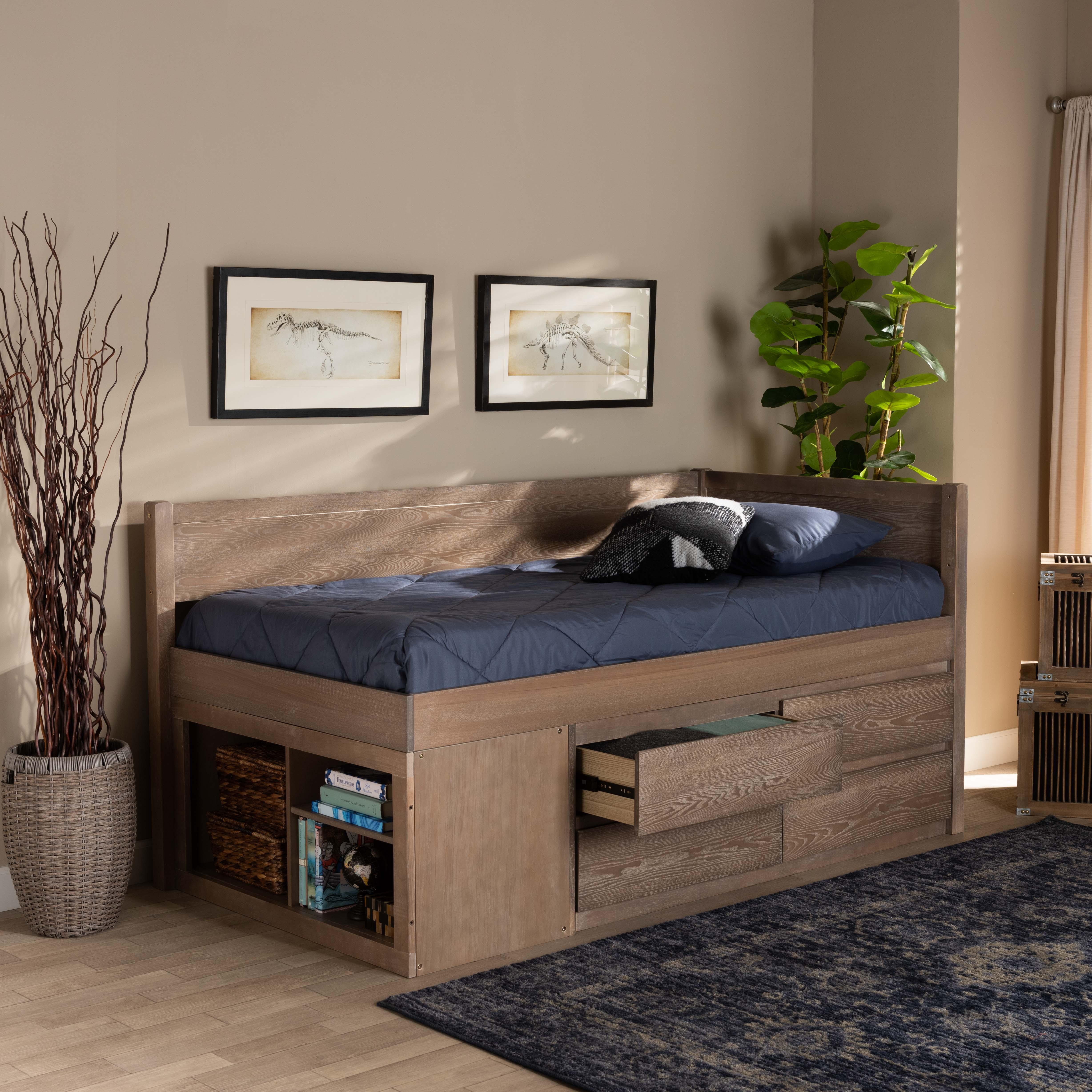 Levon Modern and Contemporary Antique Finished Wood 4-Drawer Storage Bed