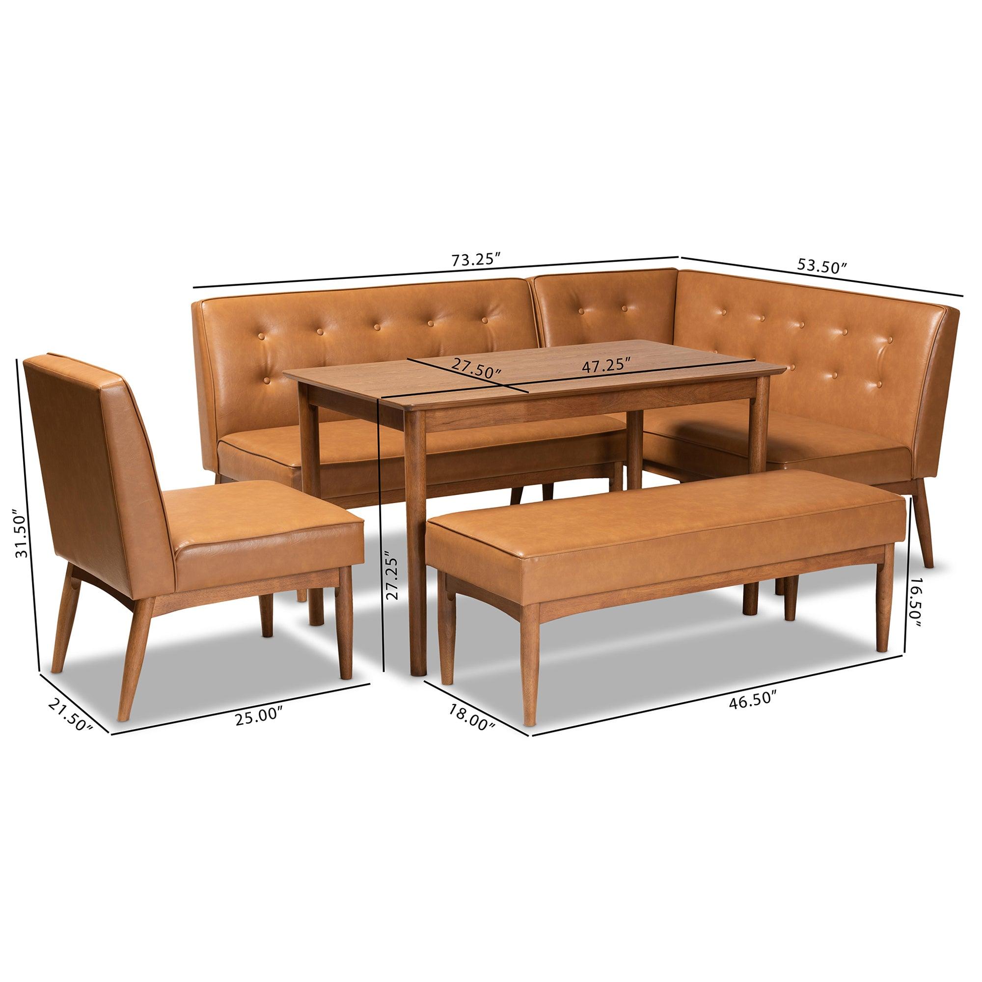 Arvid Mid-Century Modern Faux Leather Upholstered and Finished Wood 5-Piece Dining Nook Set