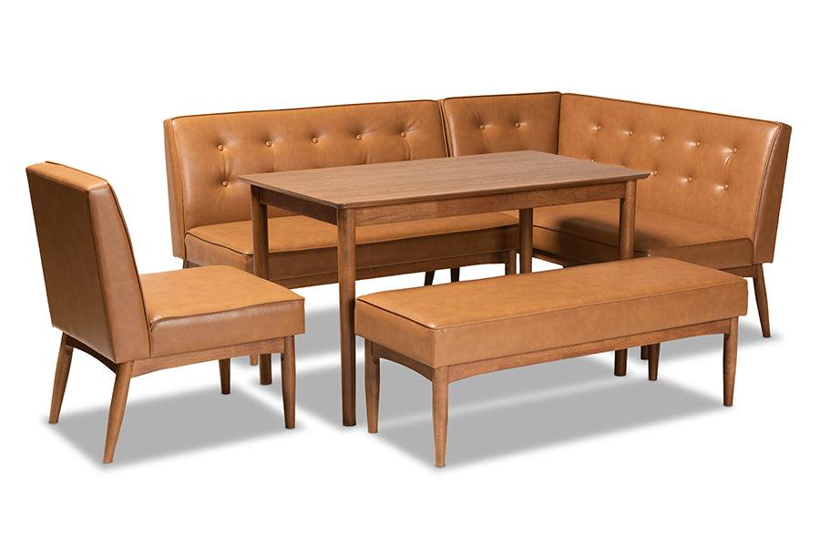 Arvid Mid-Century Modern Faux Leather Upholstered and Finished Wood 5-Piece Dining Nook Set