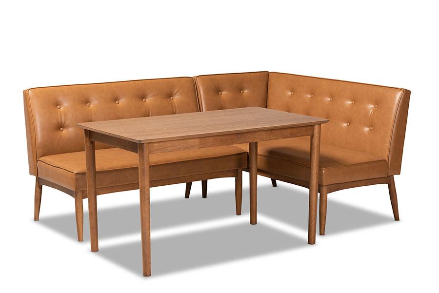 Arvid Mid-Century Modern Faux Leather Upholstered and Finished Wood 3-Piece Dining Nook Set