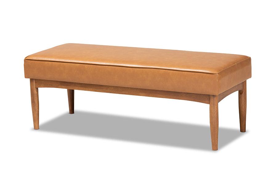 Arvid Mid-Century Modern Faux Leather Upholstered and Finished Wood Dining Bench