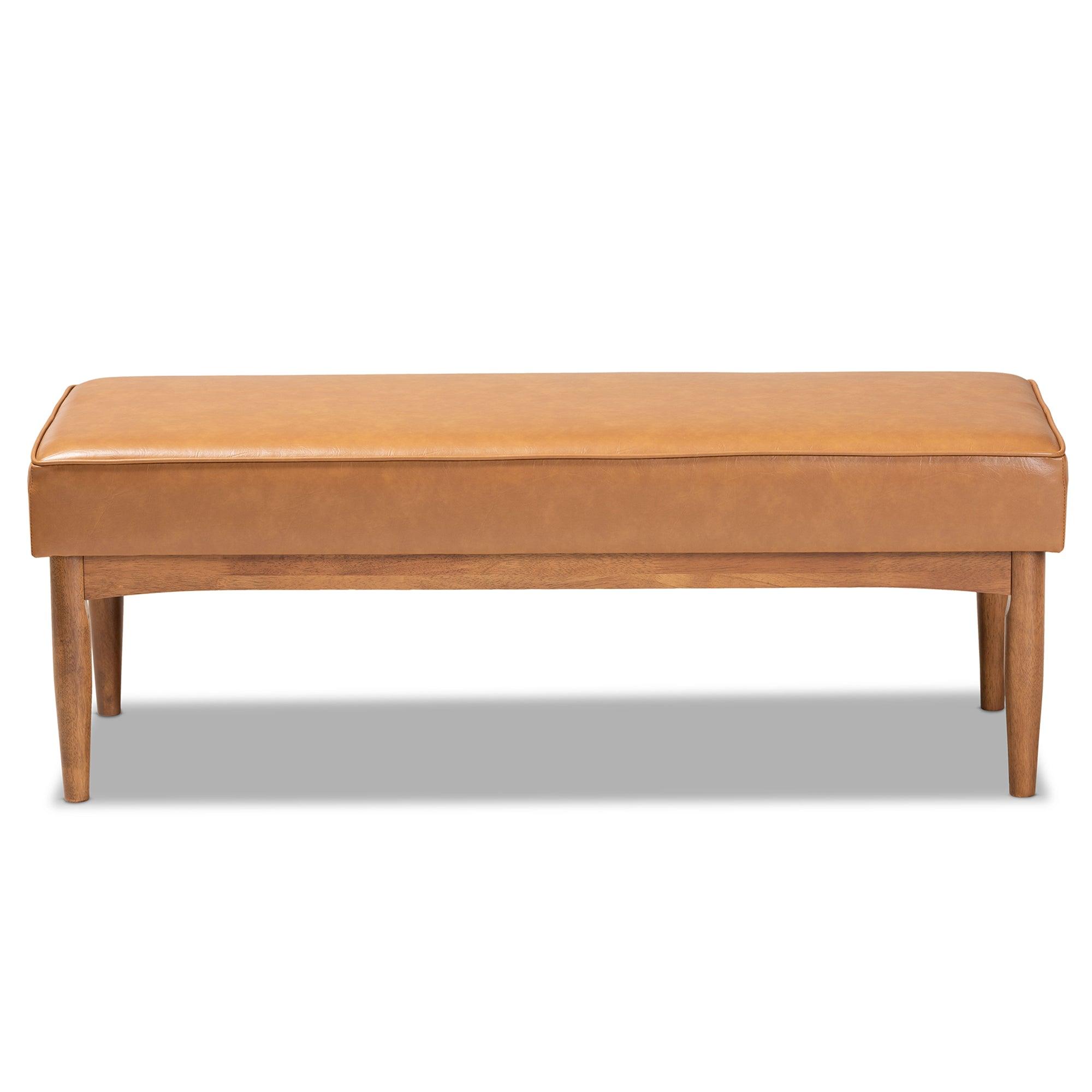Arvid Mid-Century Modern Faux Leather Upholstered and Finished Wood Dining Bench