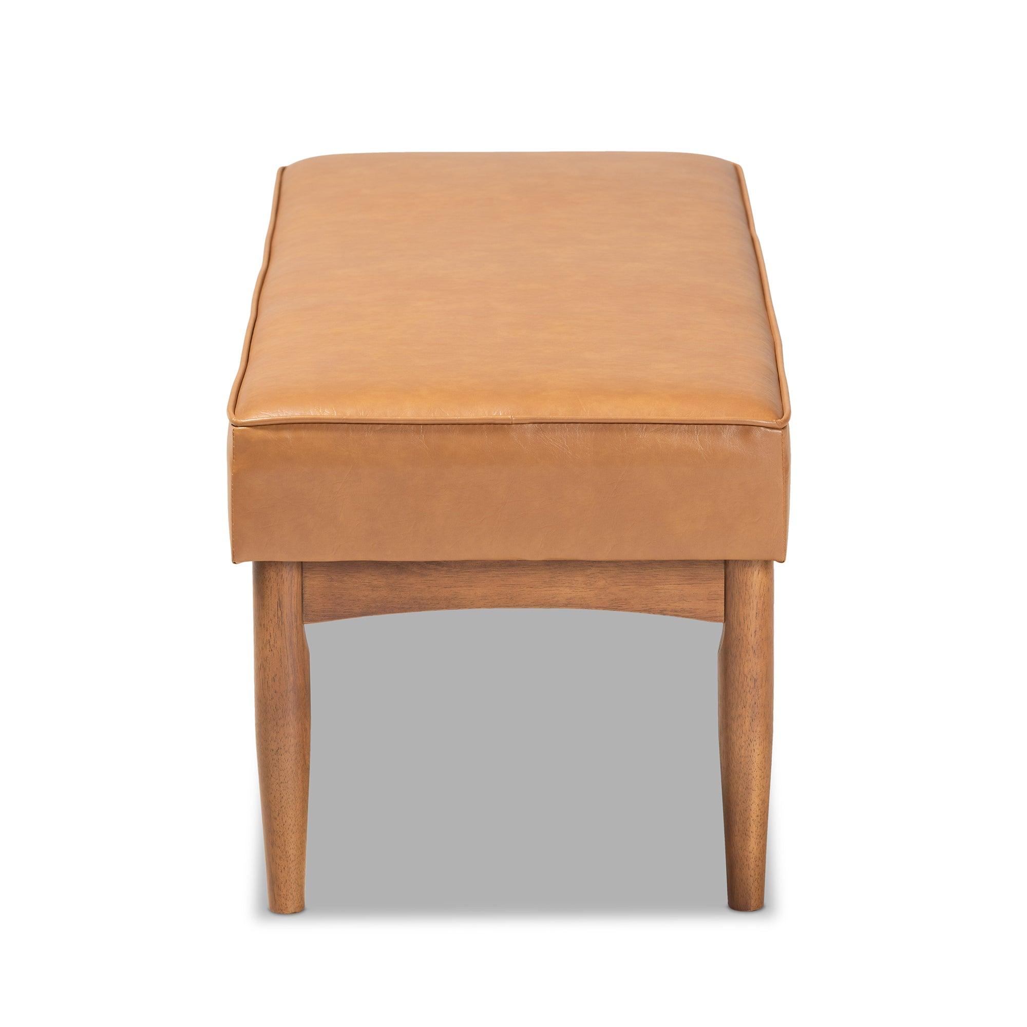 Arvid Mid-Century Modern Faux Leather Upholstered and Finished Wood Dining Bench