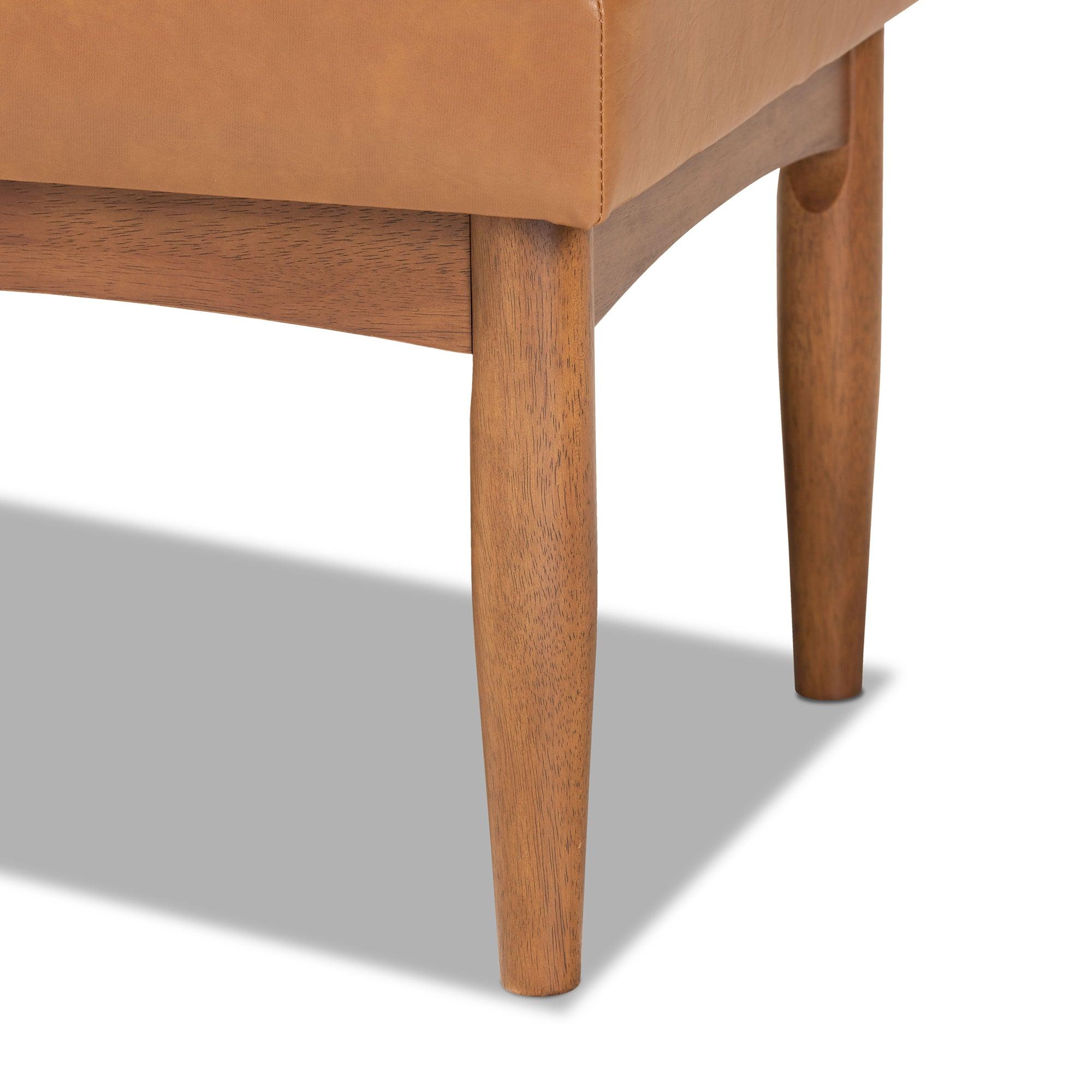 Arvid Mid-Century Modern Faux Leather Upholstered and Finished Wood Dining Bench