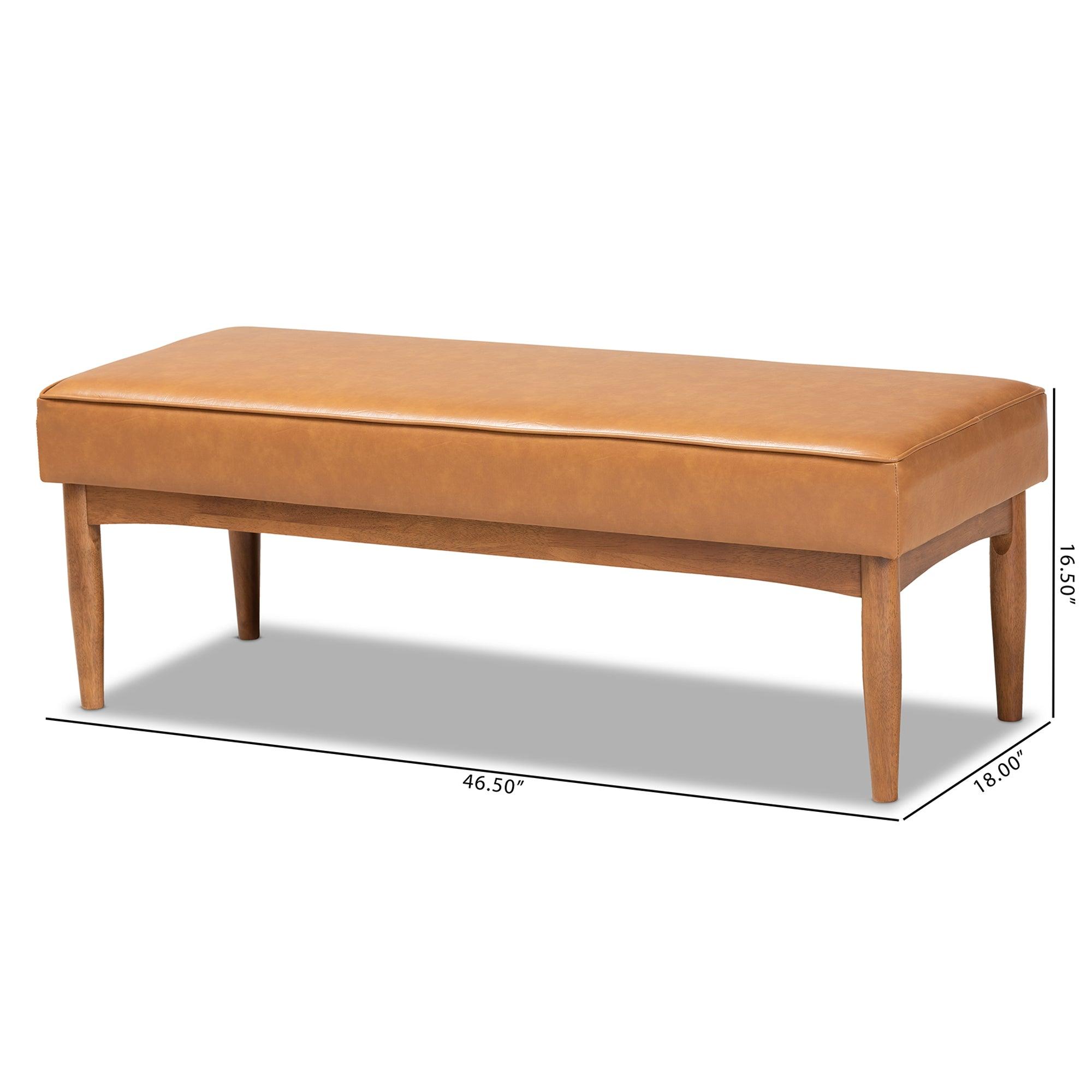 Arvid Mid-Century Modern Faux Leather Upholstered and Finished Wood Dining Bench