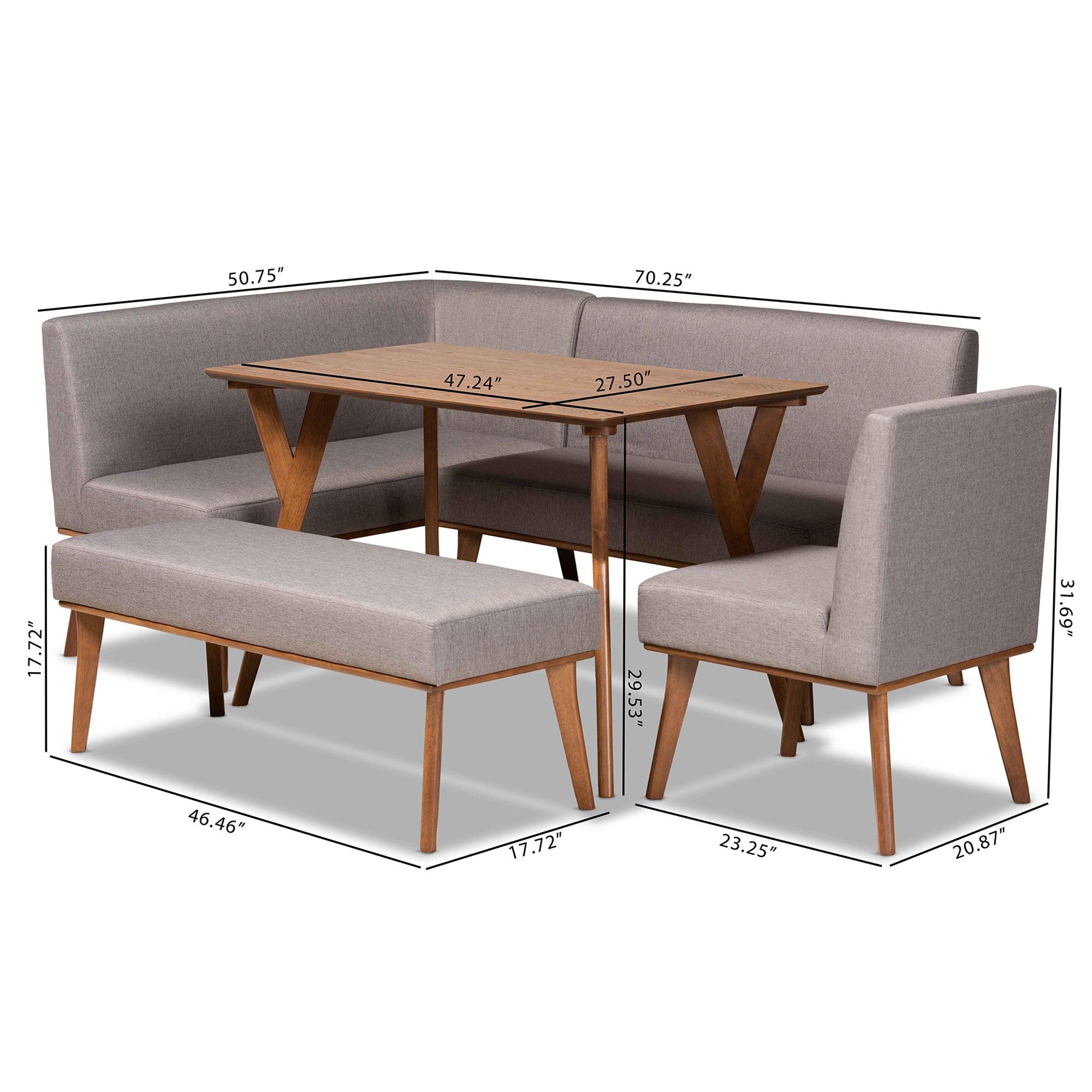 Odessa Mid-Century Modern Fabric Upholstered and Finished Wood 5-Piece Dining Nook Set