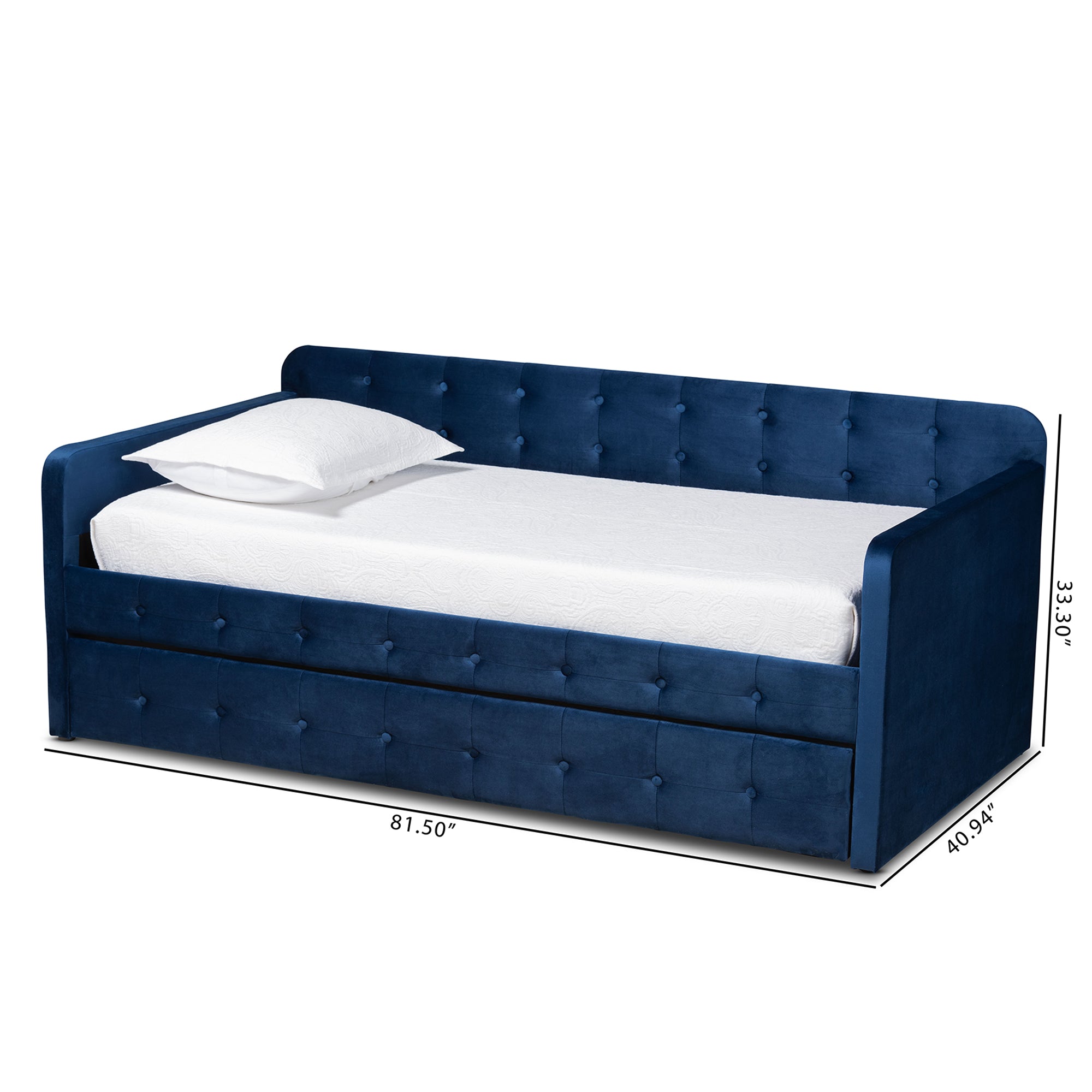 Jona Modern and Contemporary Transitional Velvet Fabric Upholstered and Button Tufted Daybed with Trundle