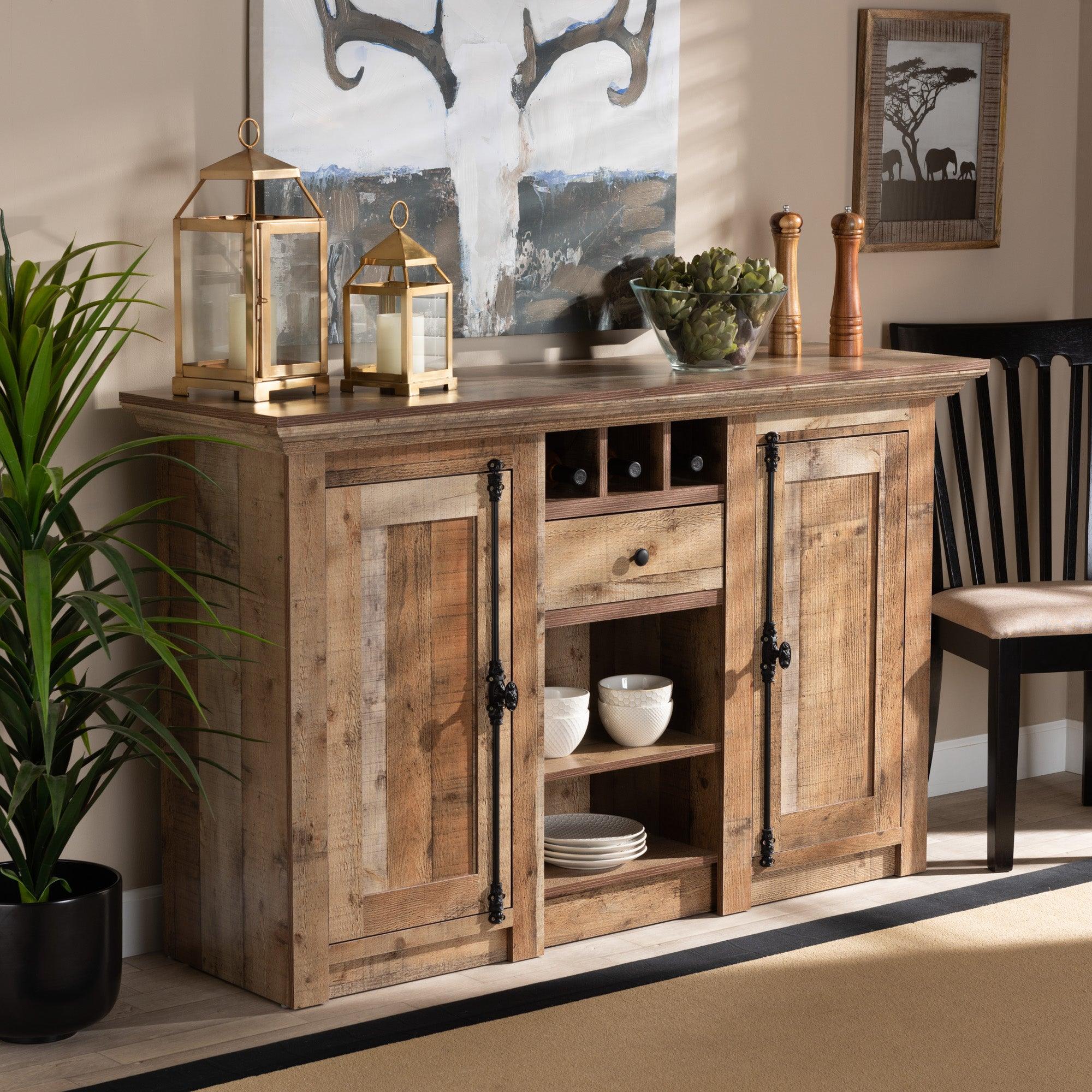 Albert Modern and Contemporary Farmhouse Rustic Finished Wood 2-Door Dining Room Sideboard Buffet