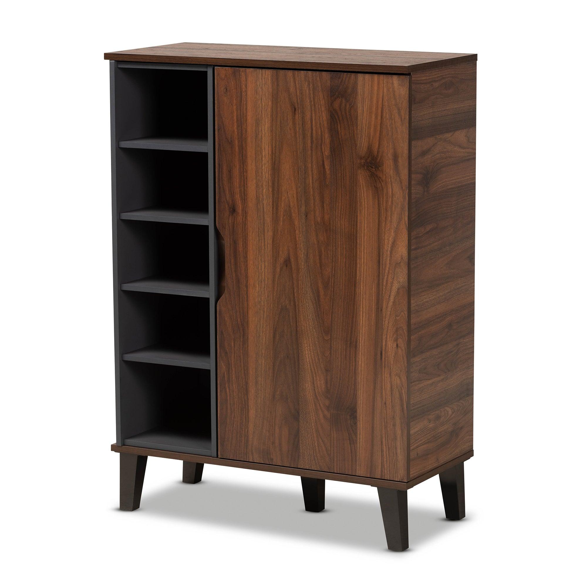 Idina Mid-Century Modern Two-Tone and Finished Wood 1-Door Shoe Cabinet