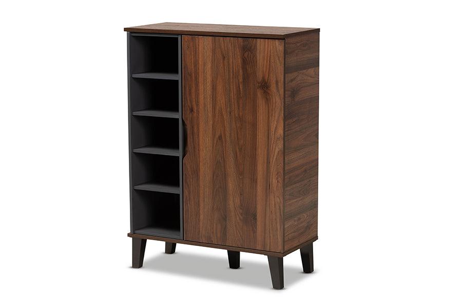 Idina Mid-Century Modern Two-Tone and Finished Wood 1-Door Shoe Cabinet