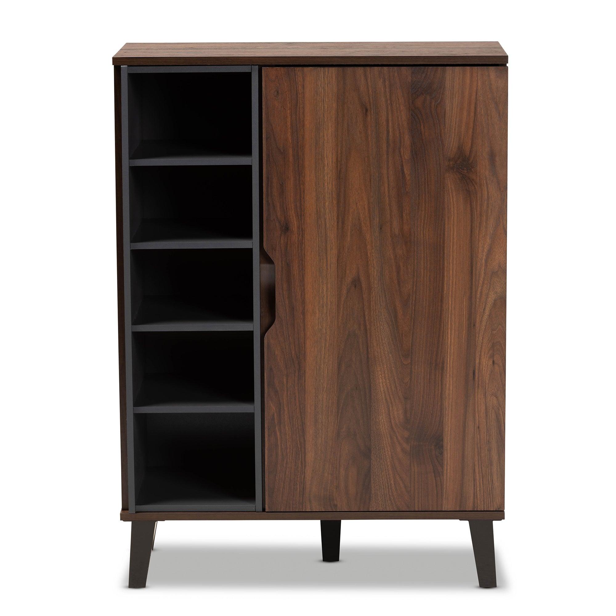 Idina Mid-Century Modern Two-Tone and Finished Wood 1-Door Shoe Cabinet