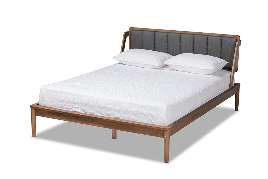 Helsa Mid-Century Modern Dark Fabric Upholstered and Finished Platform Bed