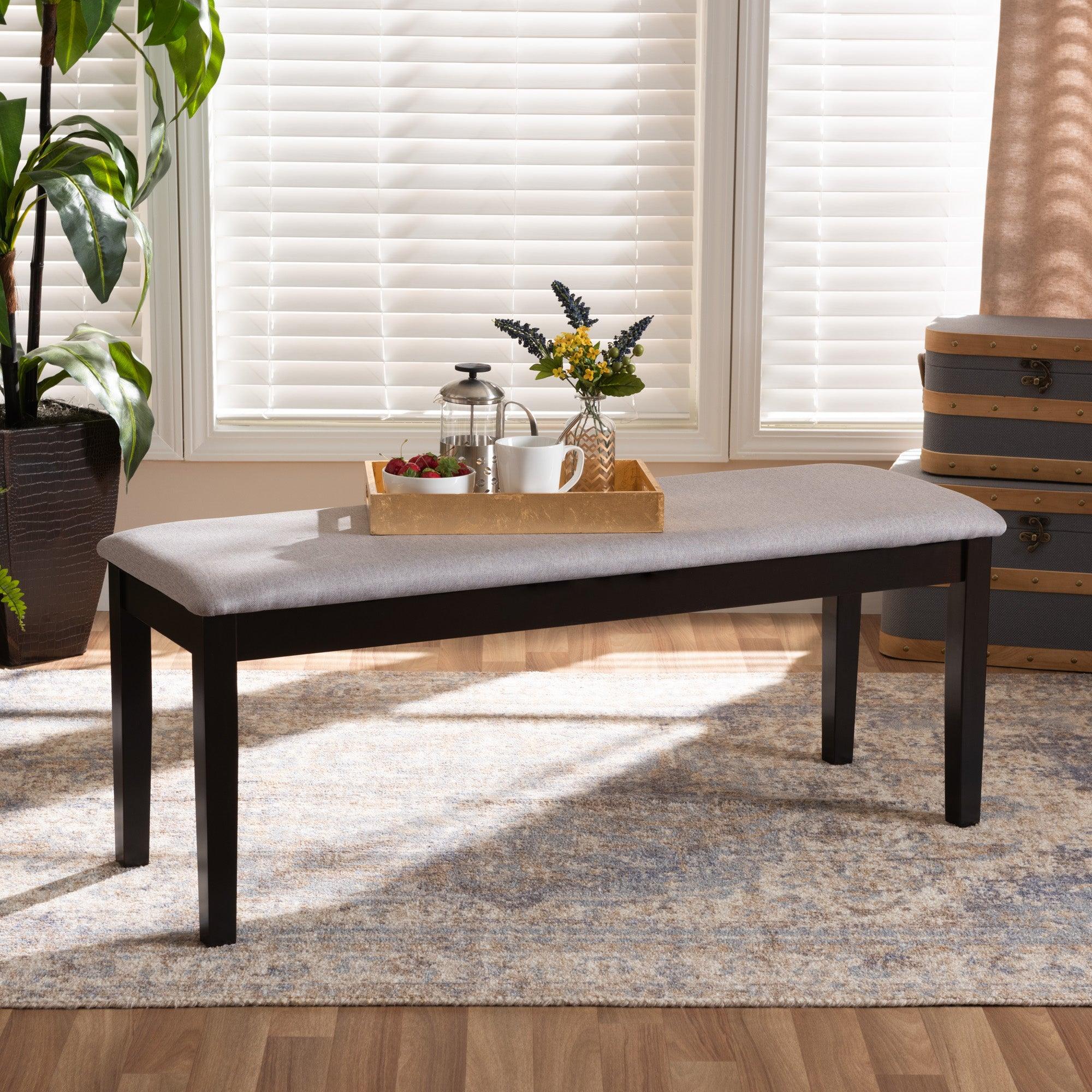 Teresa Modern and Contemporary Transitional Fabric Upholstered and Finished Wood Dining Bench
