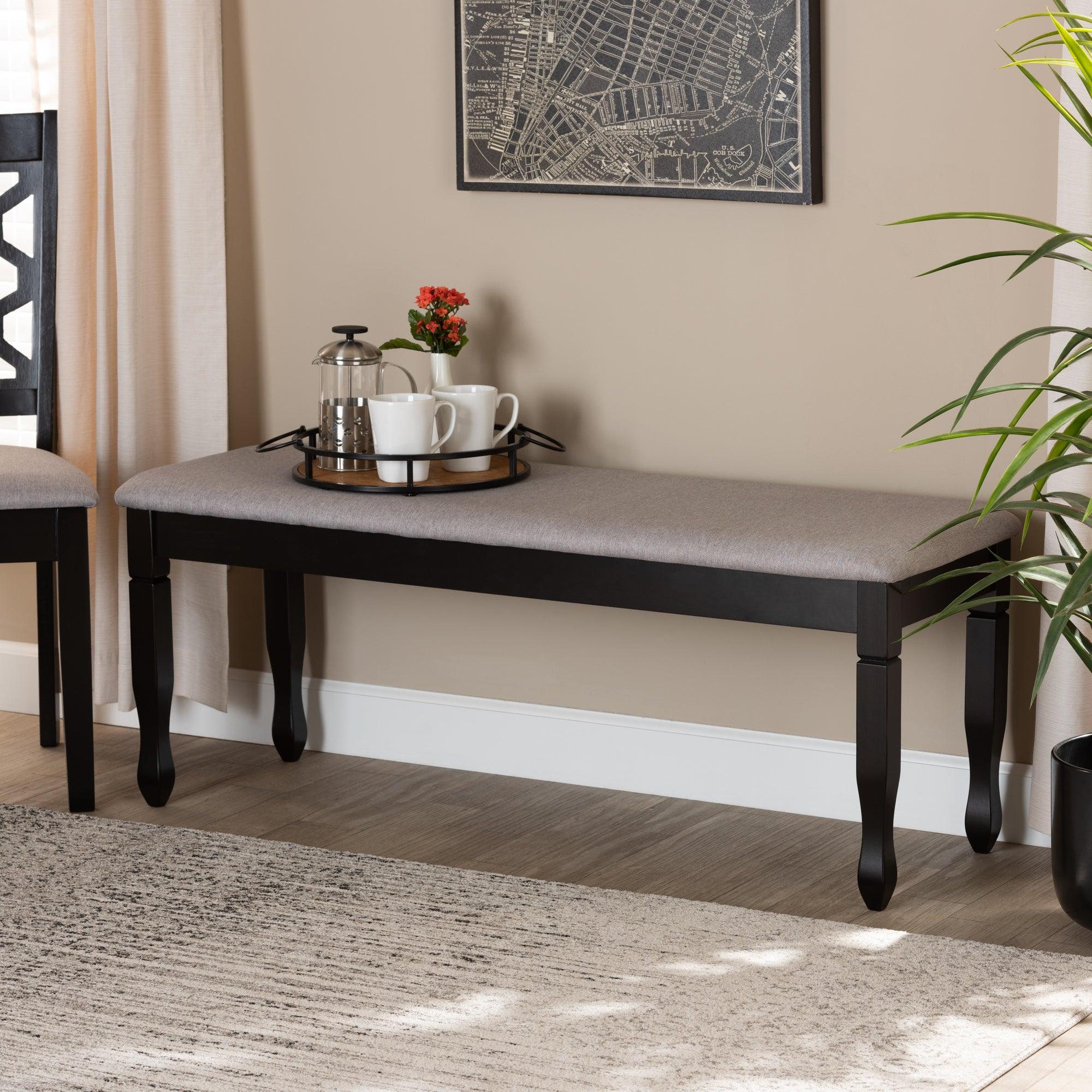 Corey Modern and Contemporary Fabric Upholstered and Finished Wood Dining Bench