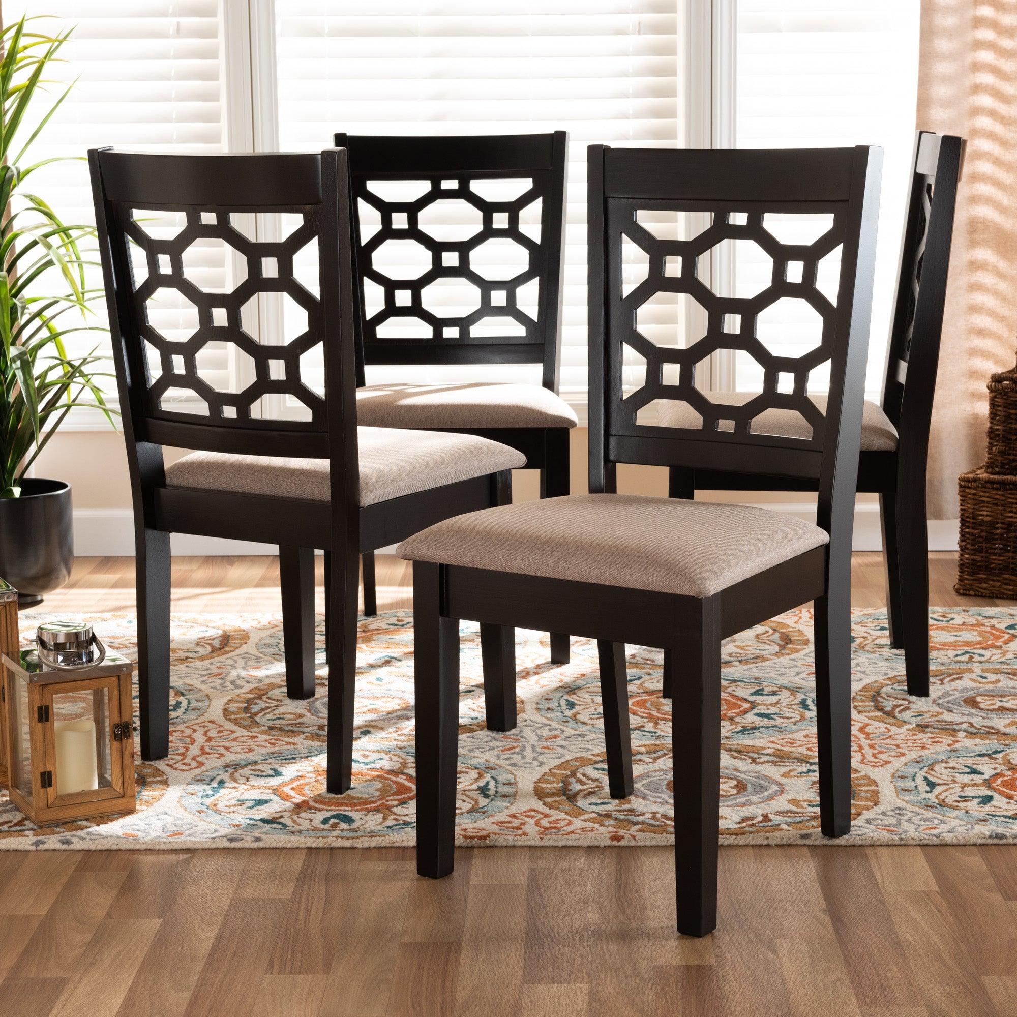 Peter Modern and Contemporary Sand Fabric Upholstered and Finished Wood 4-Piece Dining Chair Set
