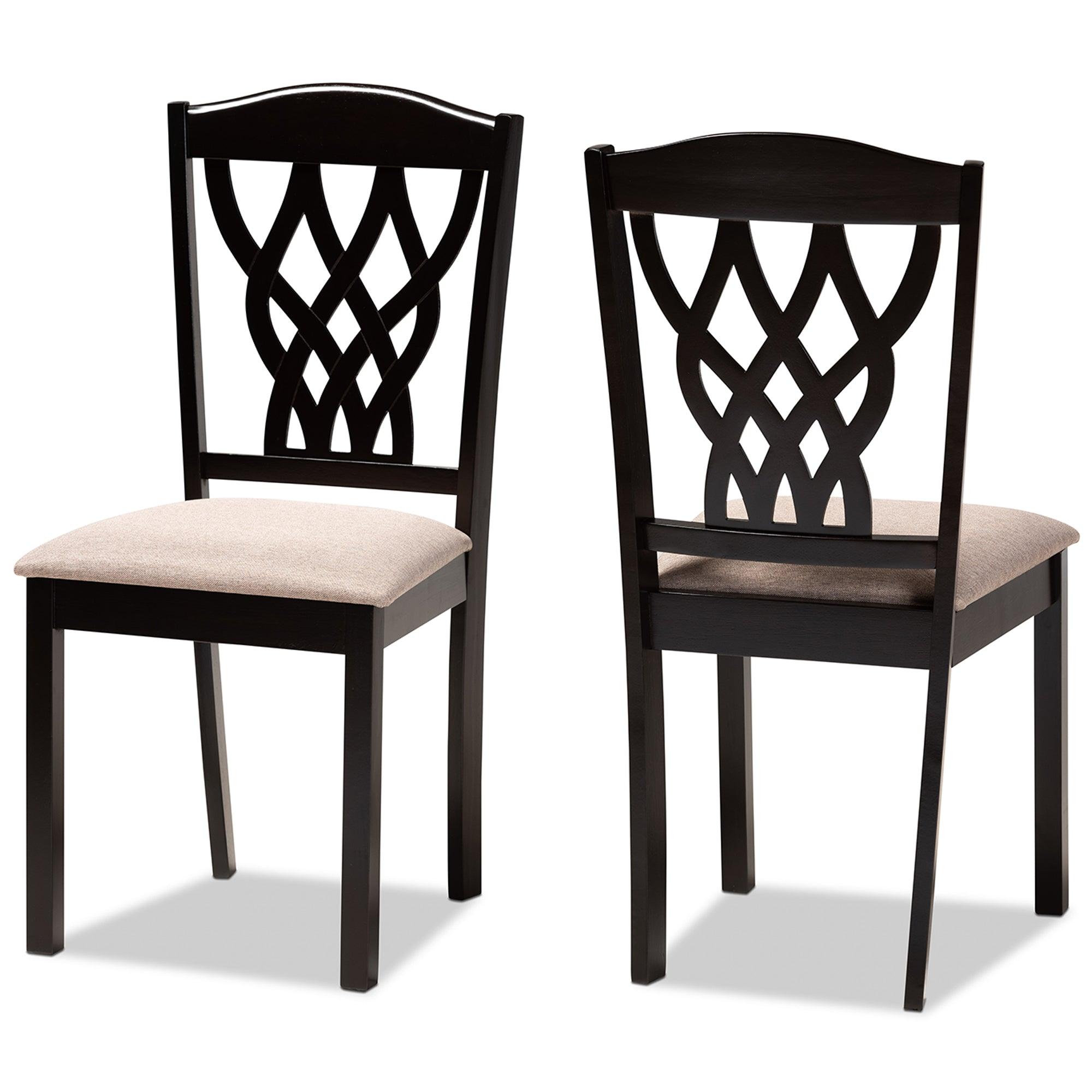 Delilah Modern and Contemporary Sand Fabric Upholstered and Finished Wood 2-Piece Dining Chair Set