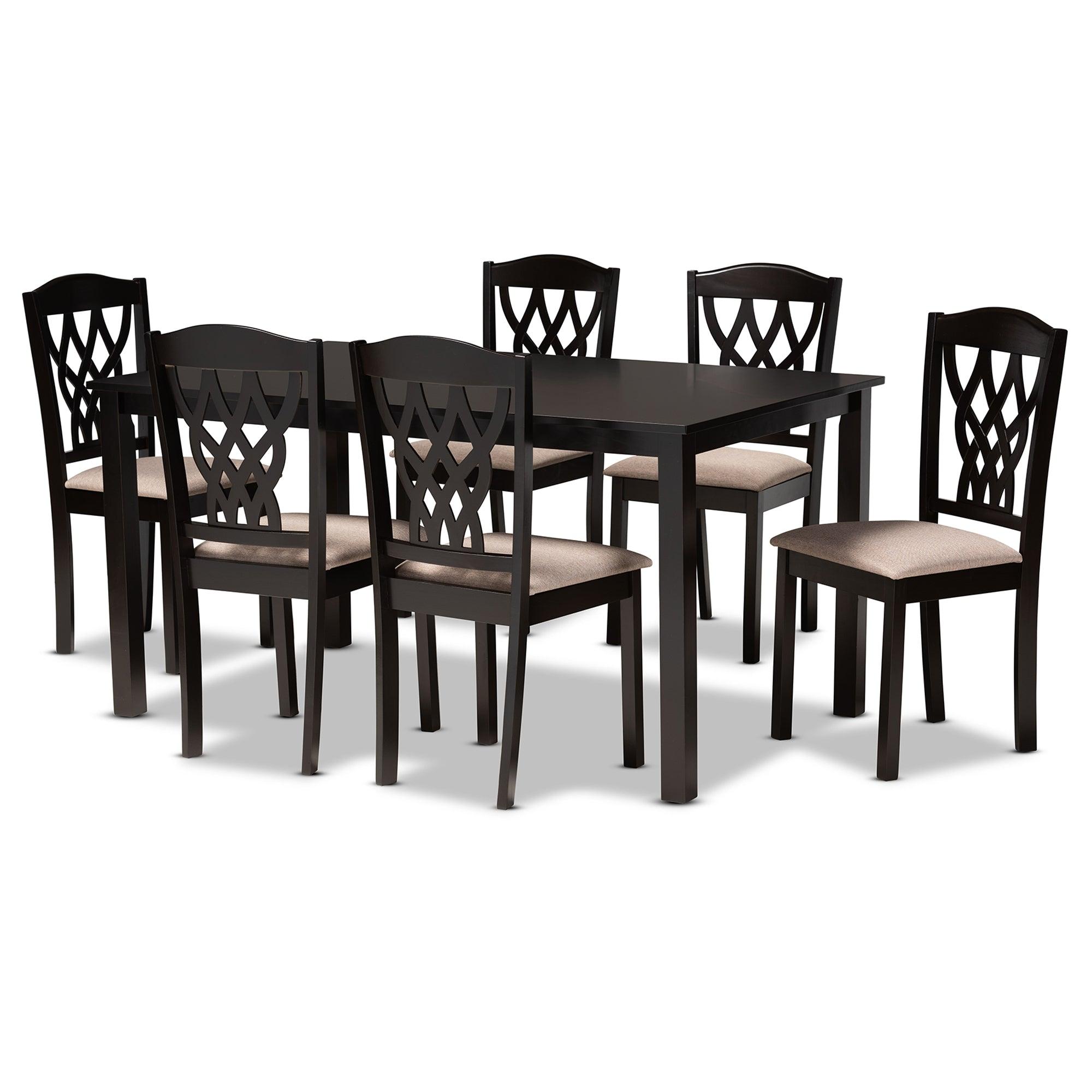 Salem Modern and Contemporary Sand Fabric Upholstered and Finished Wood 7-Piece Dining Set