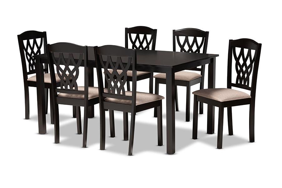 Salem Modern and Contemporary Sand Fabric Upholstered and Finished Wood 7-Piece Dining Set