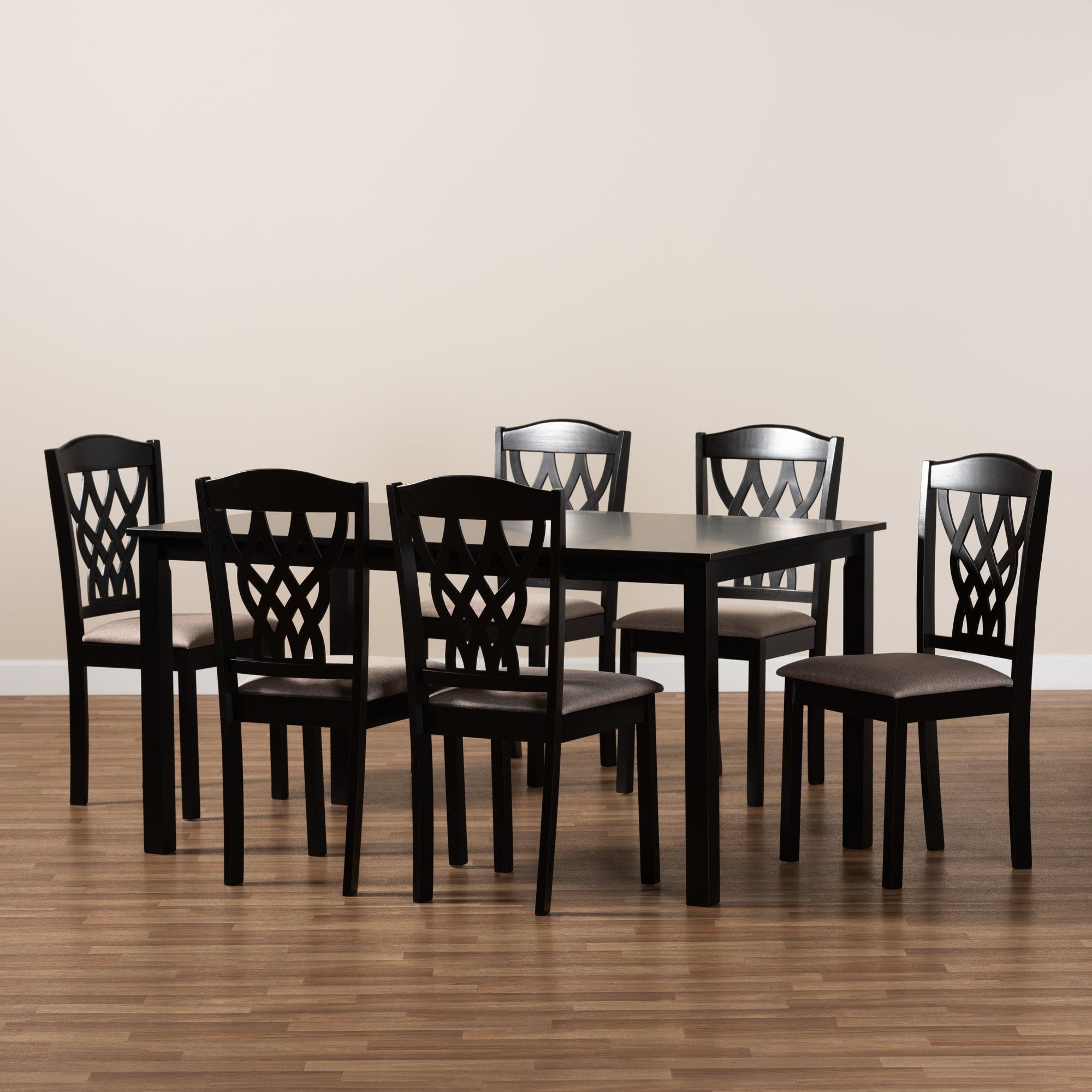 Salem Modern and Contemporary Sand Fabric Upholstered and Finished Wood 7-Piece Dining Set