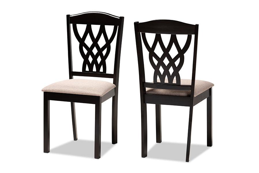 Delilah Modern and Contemporary Sand Fabric Upholstered and Finished Wood 2-Piece Dining Chair Set