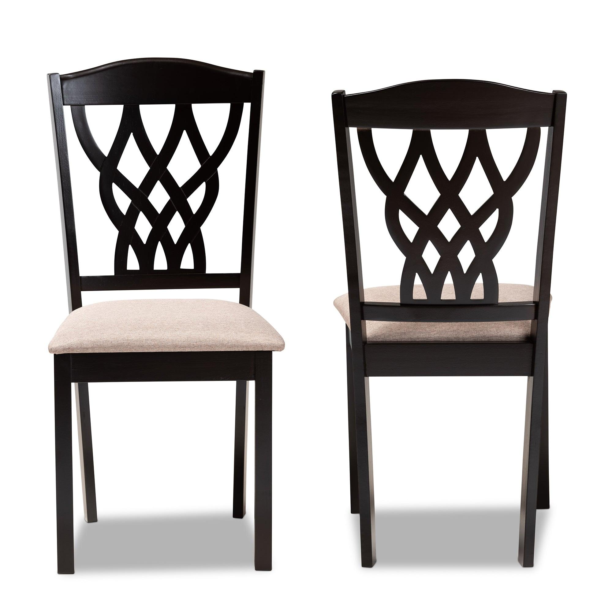 Delilah Modern and Contemporary Sand Fabric Upholstered and Finished Wood 2-Piece Dining Chair Set