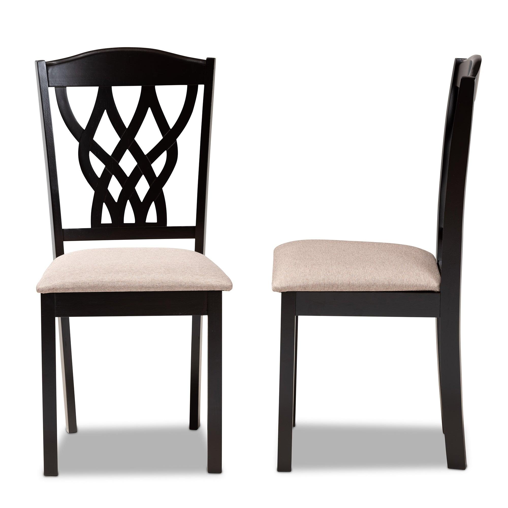 Delilah Modern and Contemporary Sand Fabric Upholstered and Finished Wood 2-Piece Dining Chair Set