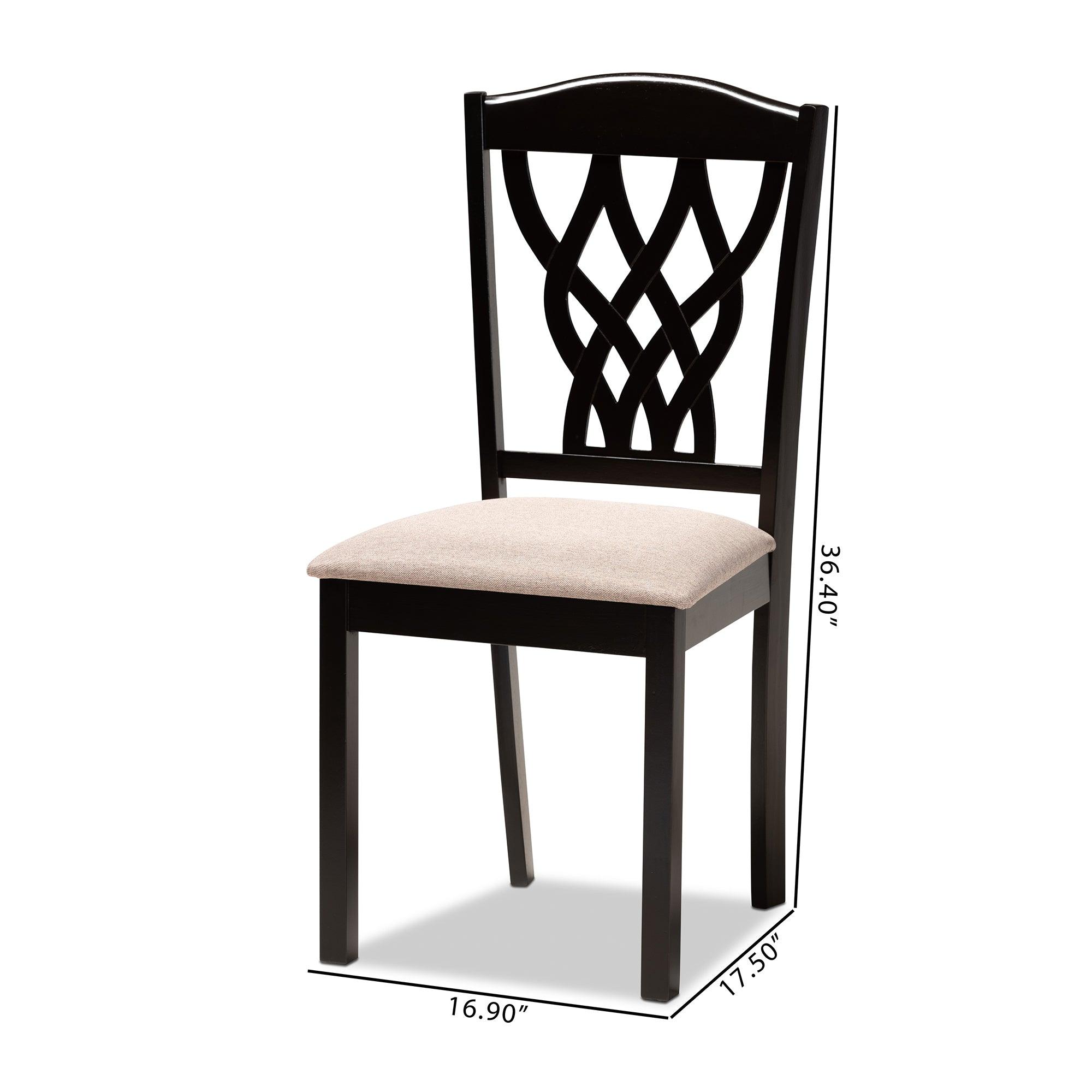 Delilah Modern and Contemporary Sand Fabric Upholstered and Finished Wood 2-Piece Dining Chair Set