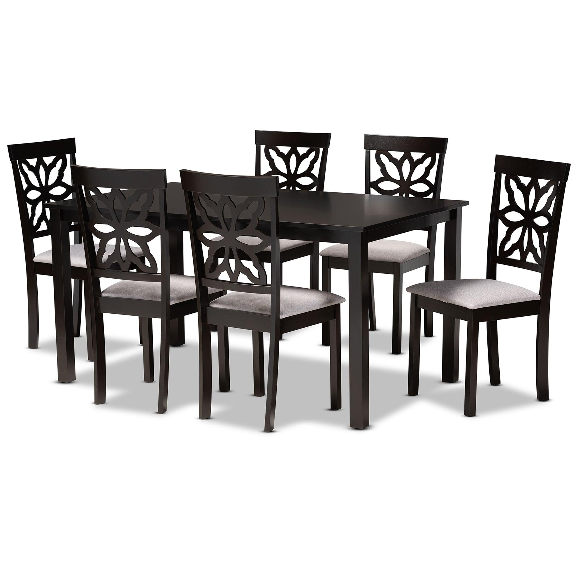 Dallas Modern and Contemporary Fabric Upholstered and Finished Wood 7-Piece Dining Set