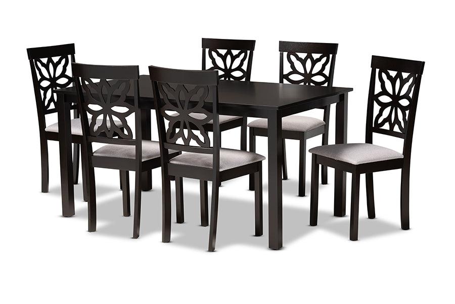 Dallas Modern and Contemporary Fabric Upholstered and Finished Wood 7-Piece Dining Set