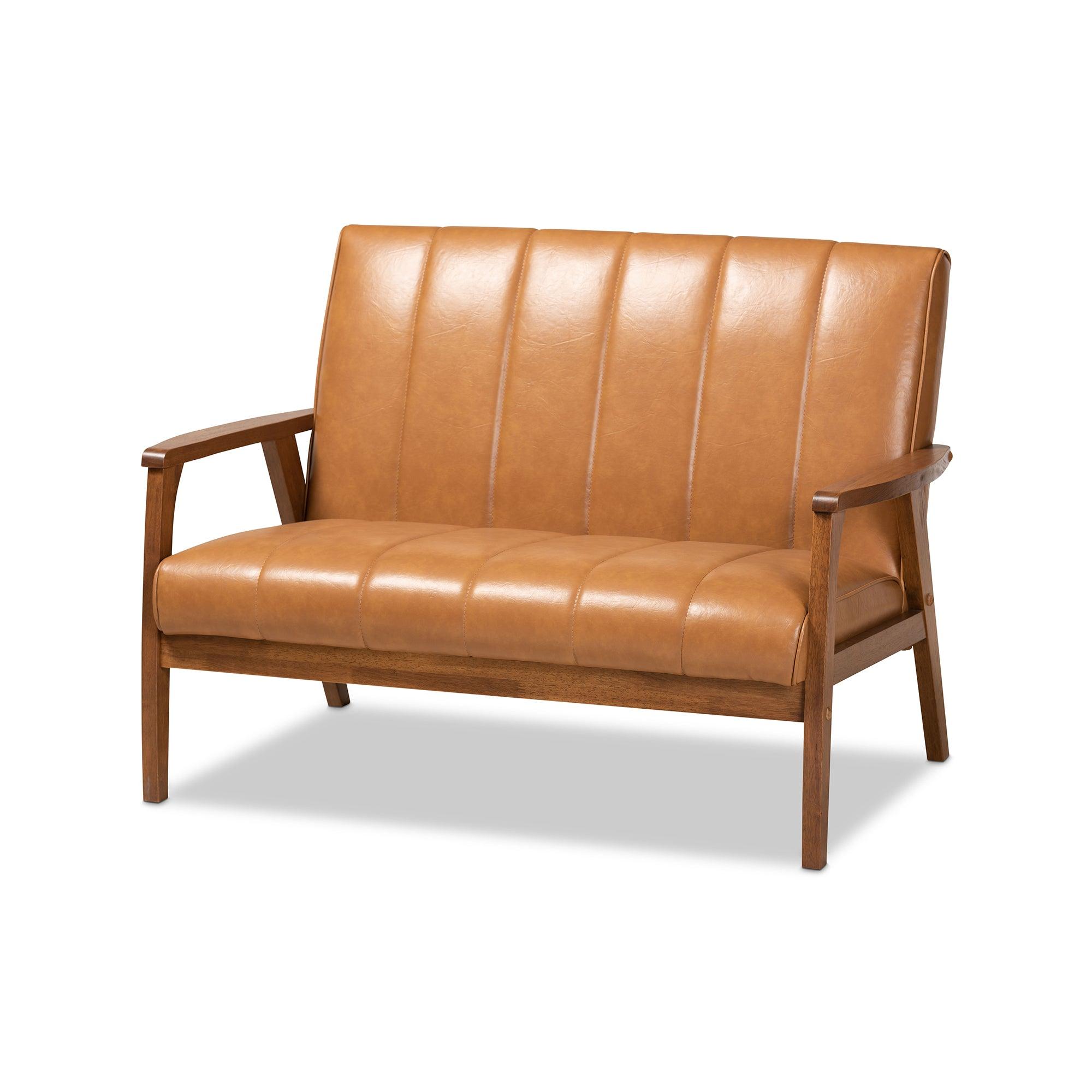 Nikko Mid-century Modern Faux Leather Upholstered and finished Wood 3-Piece Living Room Set