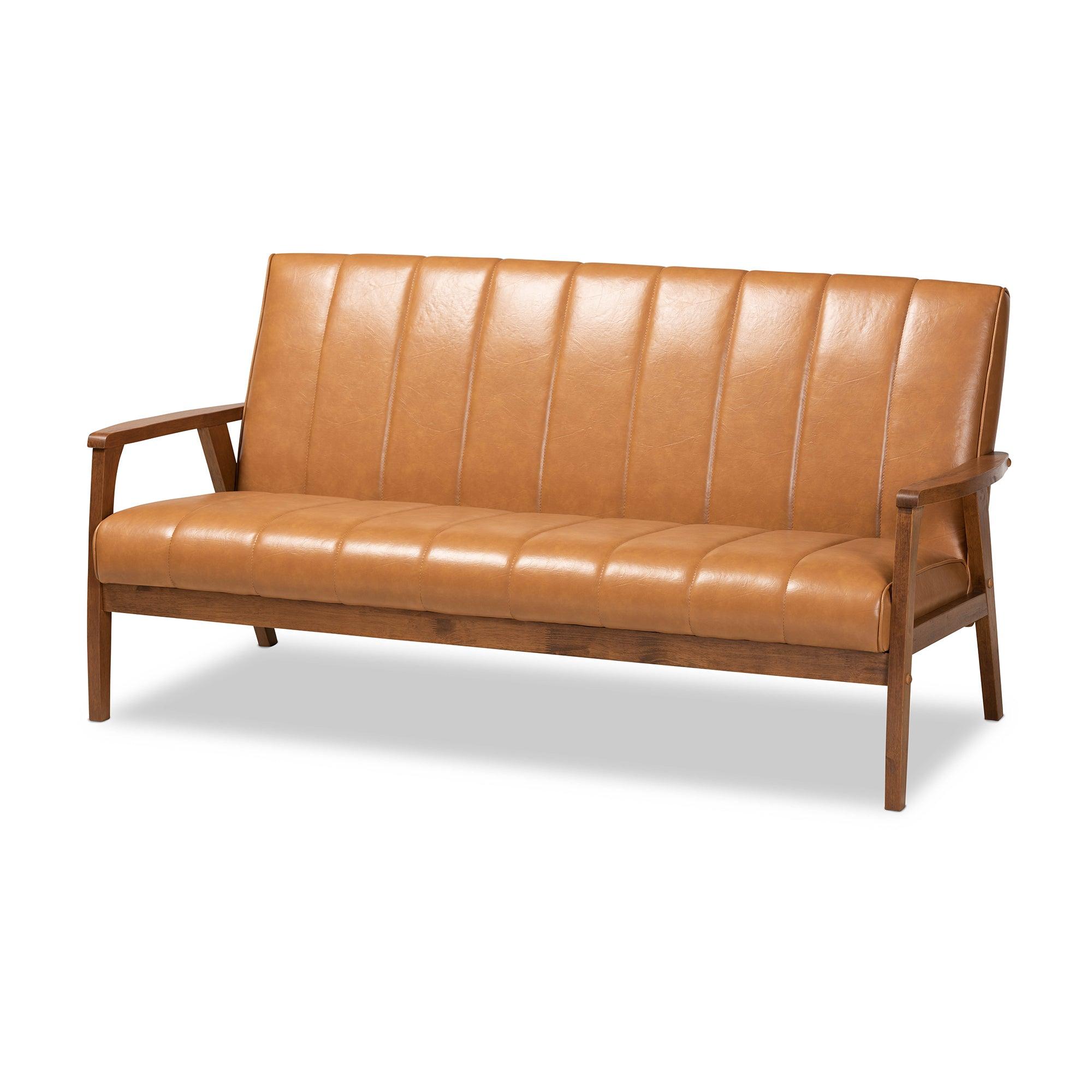 Nikko Mid-century Modern Faux Leather Upholstered and finished Wood 3-Piece Living Room Set
