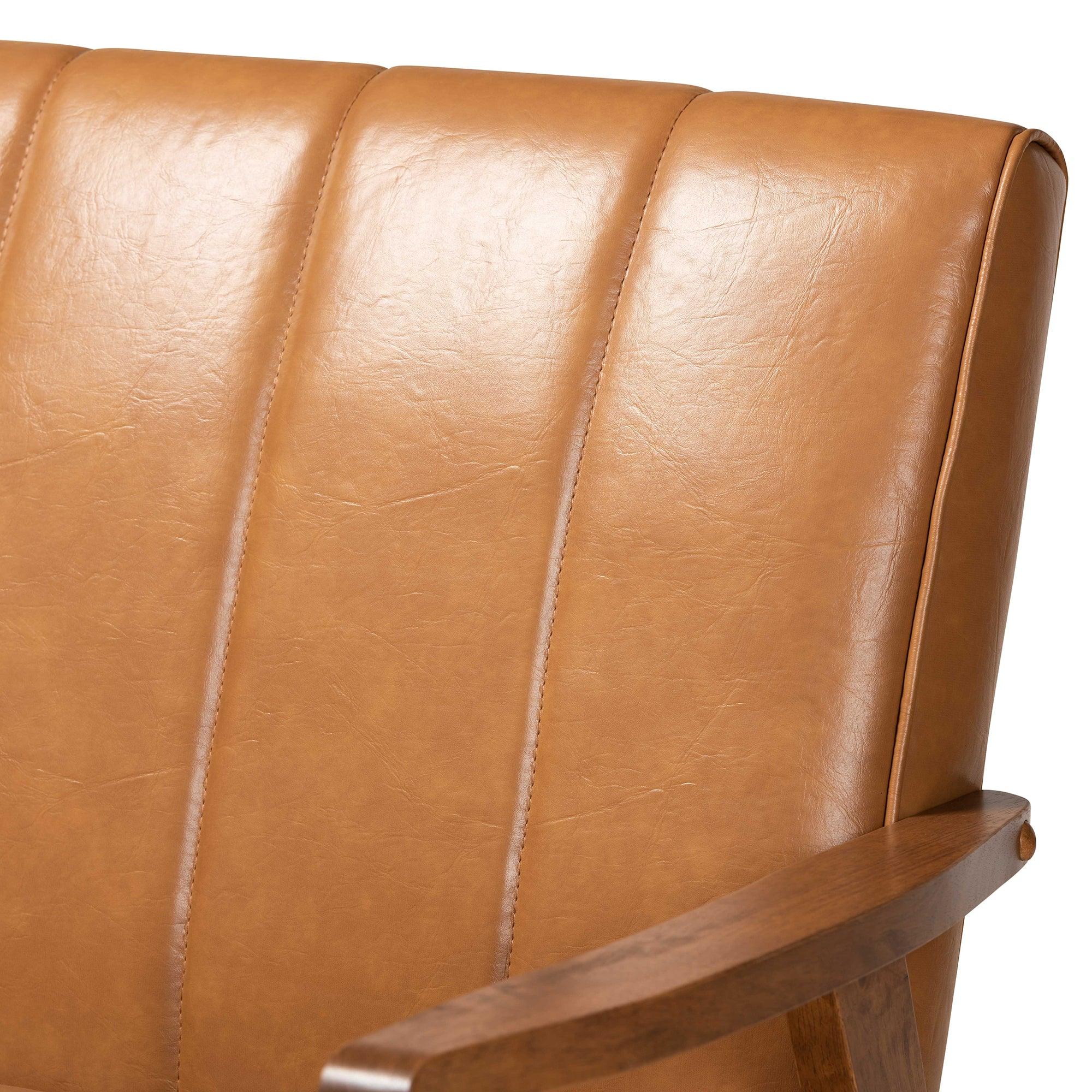 Nikko Mid-century Modern Faux Leather Upholstered and finished Wood 3-Piece Living Room Set