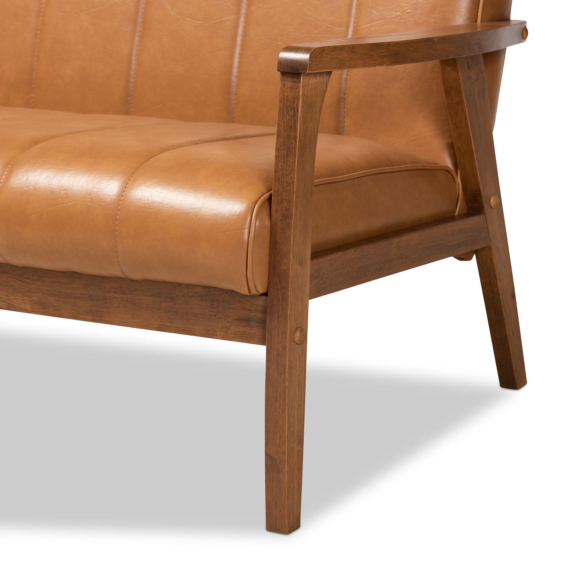 Nikko Mid-century Modern Faux Leather Upholstered and finished Wood 3-Piece Living Room Set