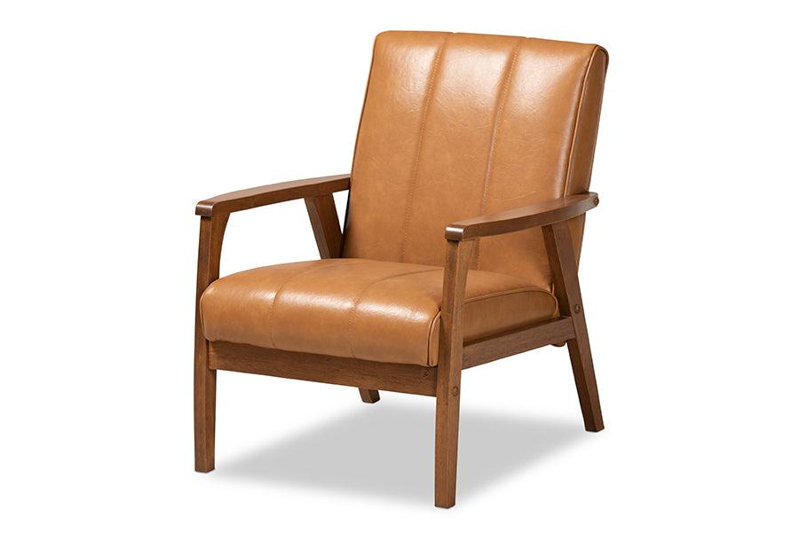 Nikko Mid-century Modern Faux Leather Upholstered and finished Wood Lounge Chair