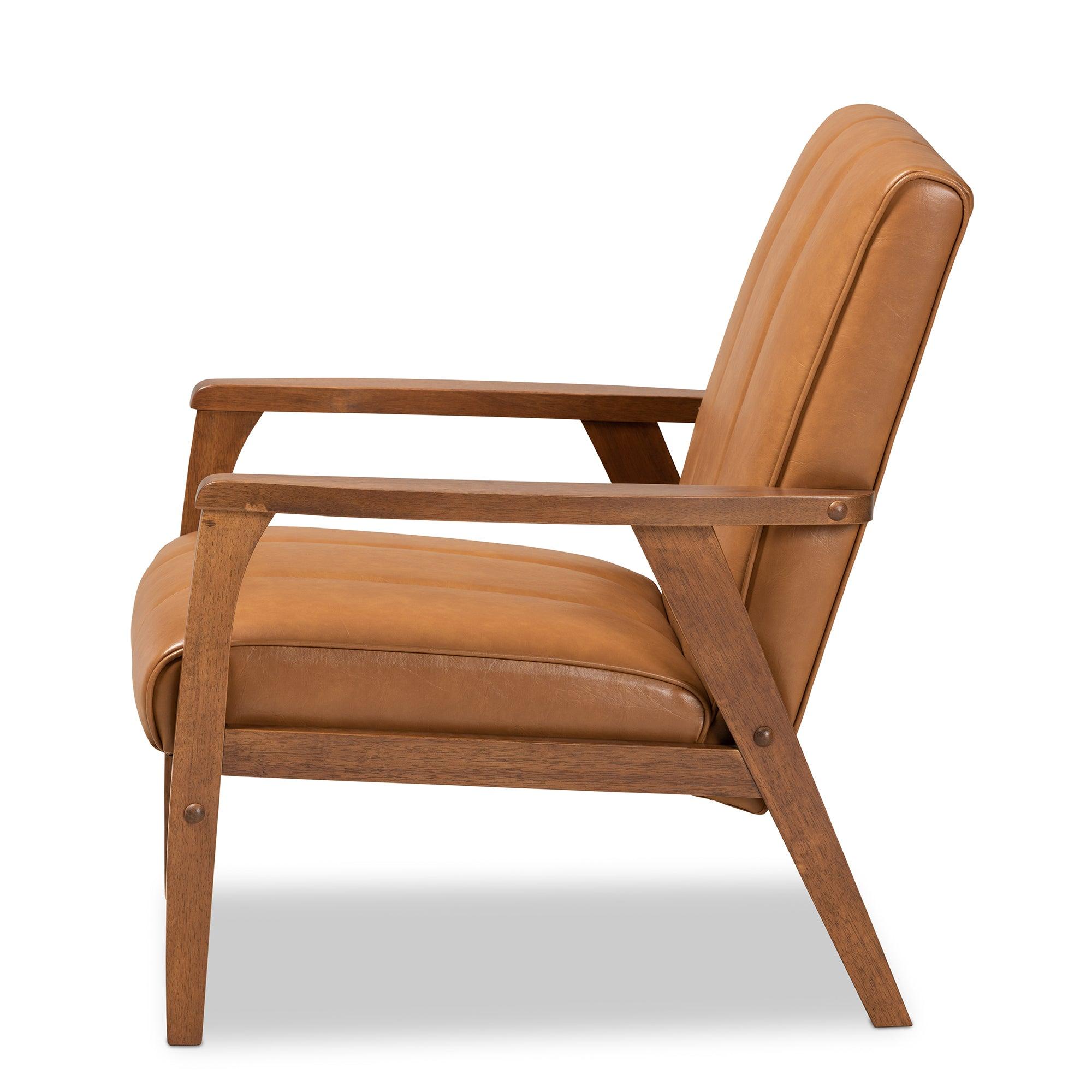 Nikko Mid-century Modern Faux Leather Upholstered and finished Wood Lounge Chair