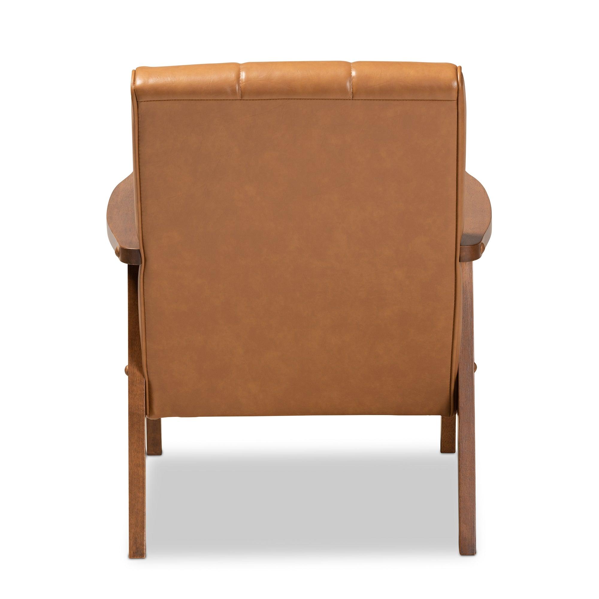 Nikko Mid-century Modern Faux Leather Upholstered and finished Wood Lounge Chair