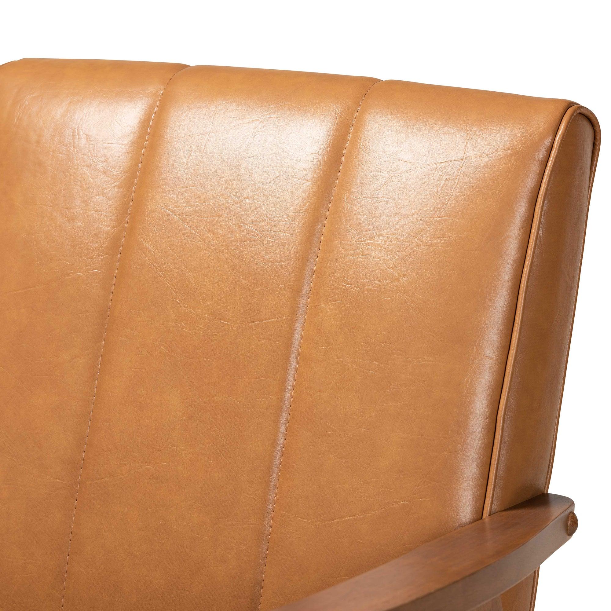 Nikko Mid-century Modern Faux Leather Upholstered and finished Wood Lounge Chair