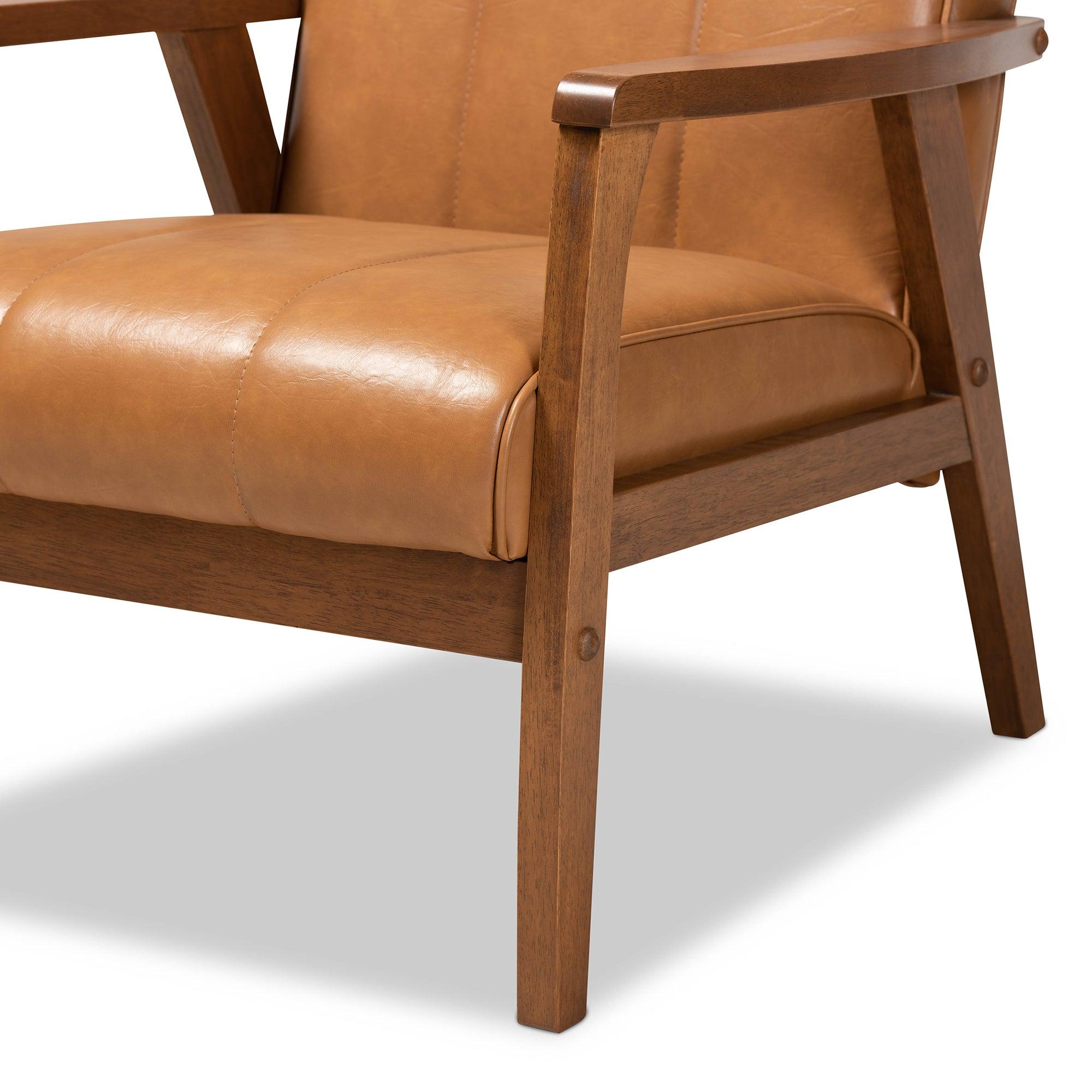 Nikko Mid-century Modern Faux Leather Upholstered and finished Wood Lounge Chair