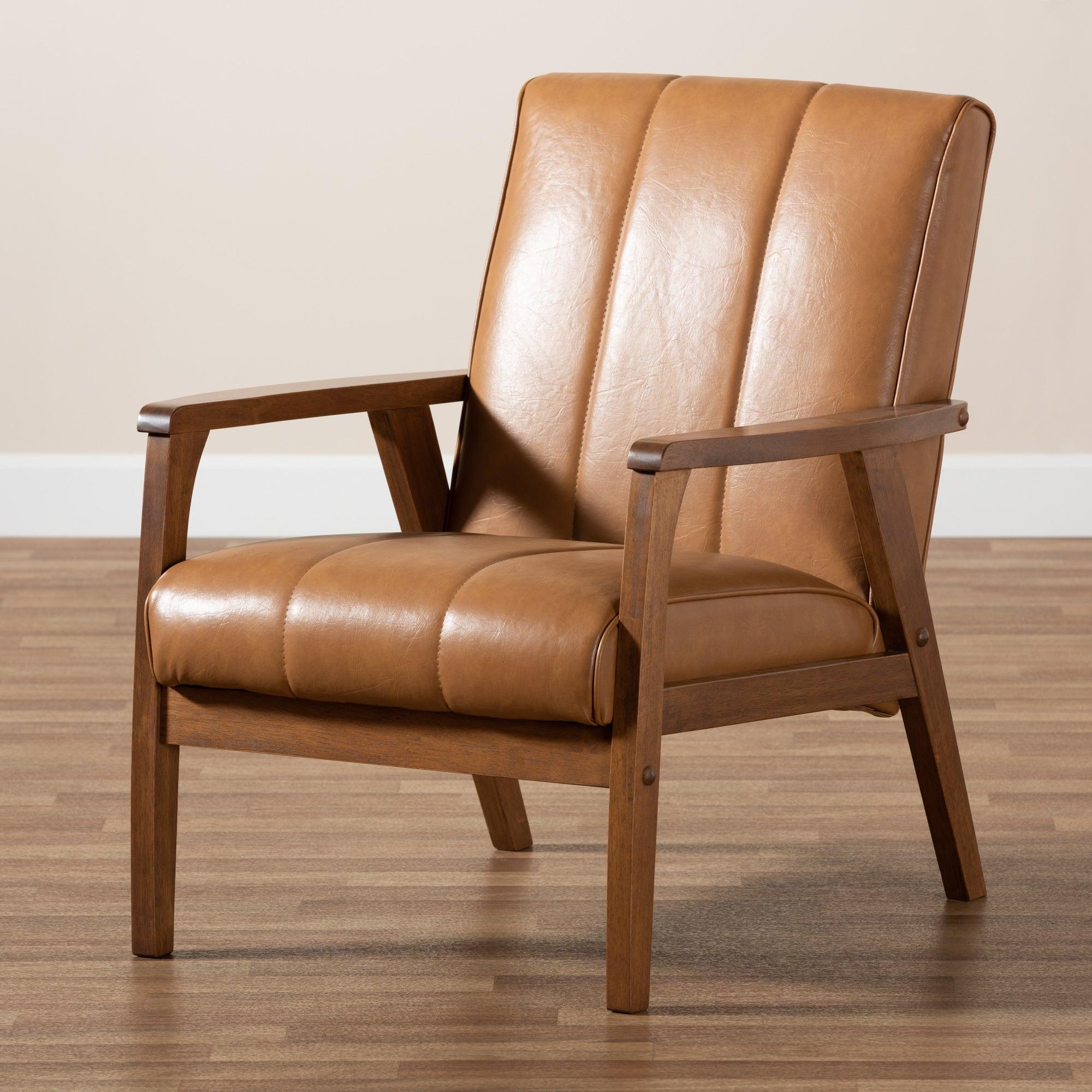 Nikko Mid-century Modern Faux Leather Upholstered and finished Wood Lounge Chair