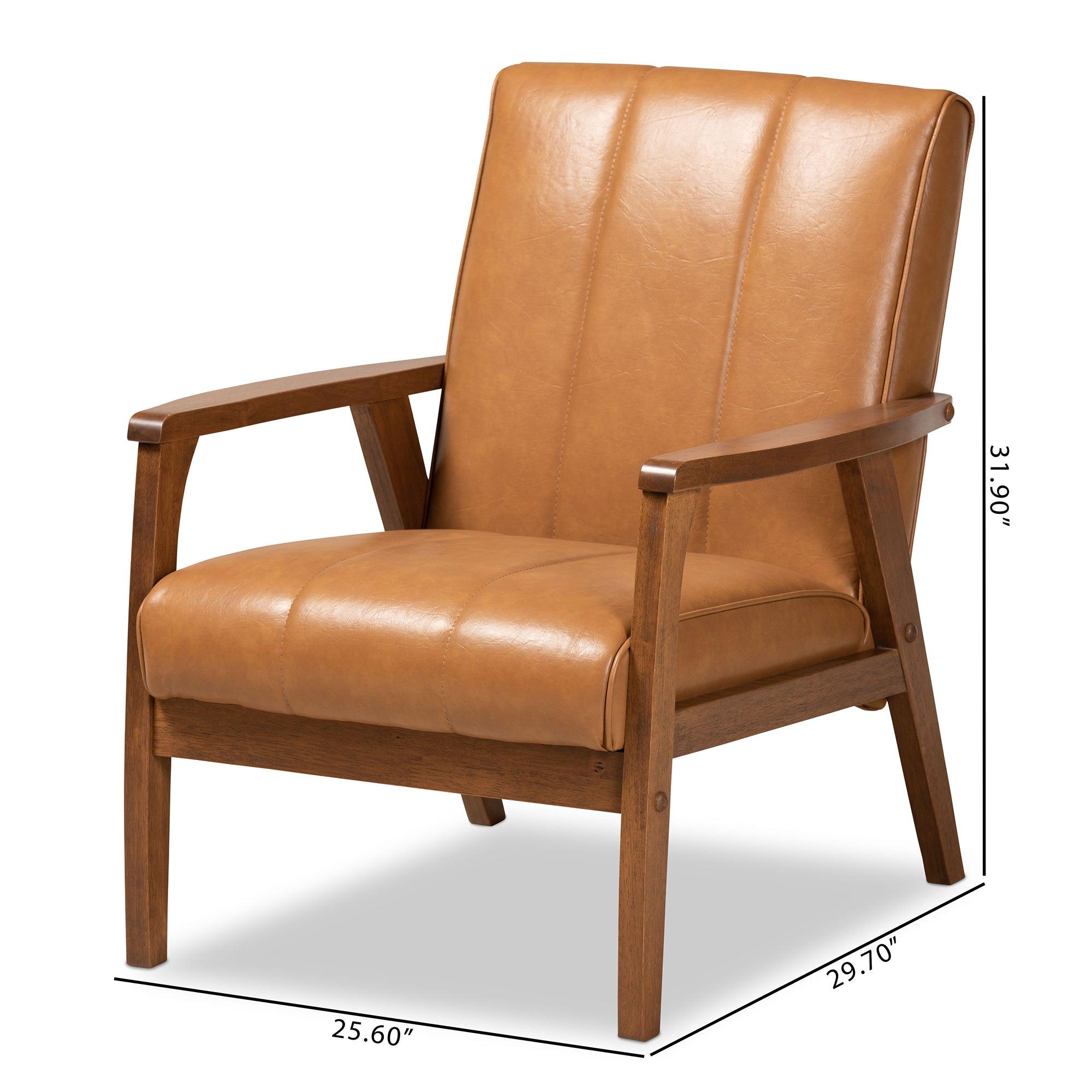 Nikko Mid-century Modern Faux Leather Upholstered and finished Wood Lounge Chair