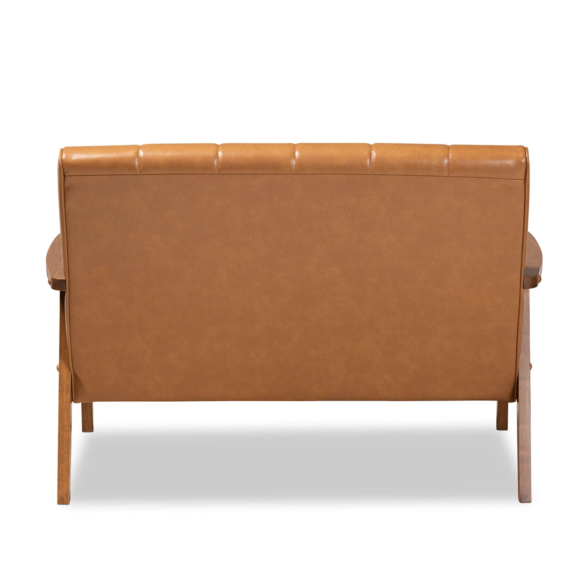 Nikko Mid-century Modern Faux Leather Upholstered and finished Wood Loveseat