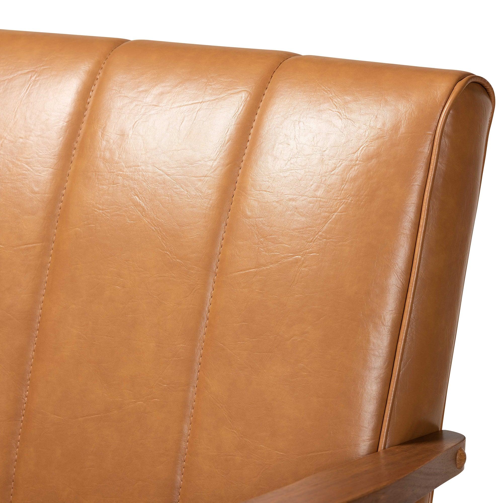 Nikko Mid-century Modern Faux Leather Upholstered and finished Wood Loveseat