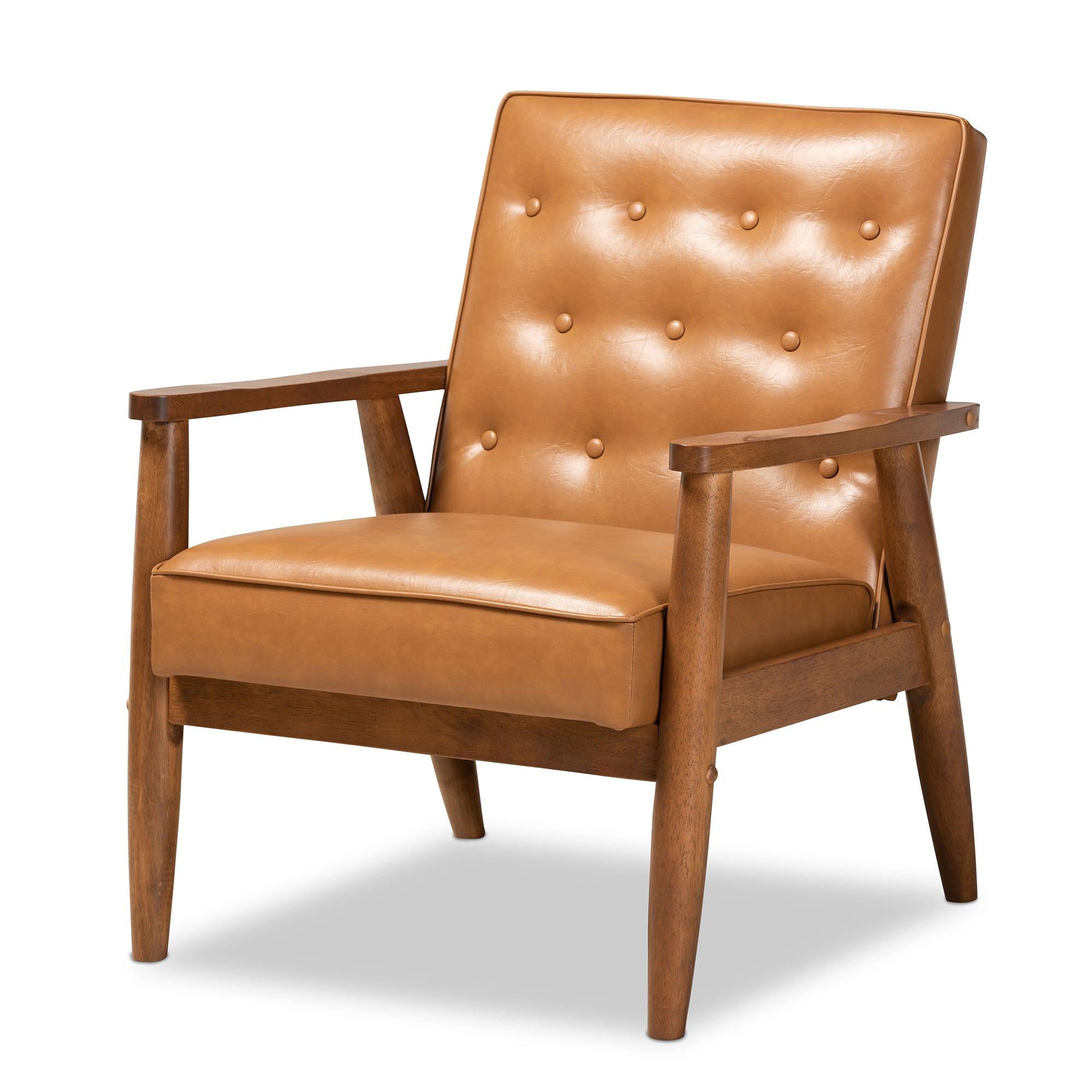 Sorrento Mid-Century Modern Faux Leather Upholstered and Finished Wood Lounge Chair
