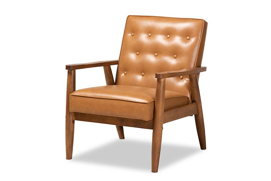 Sorrento Mid-Century Modern Faux Leather Upholstered and Finished Wood Lounge Chair