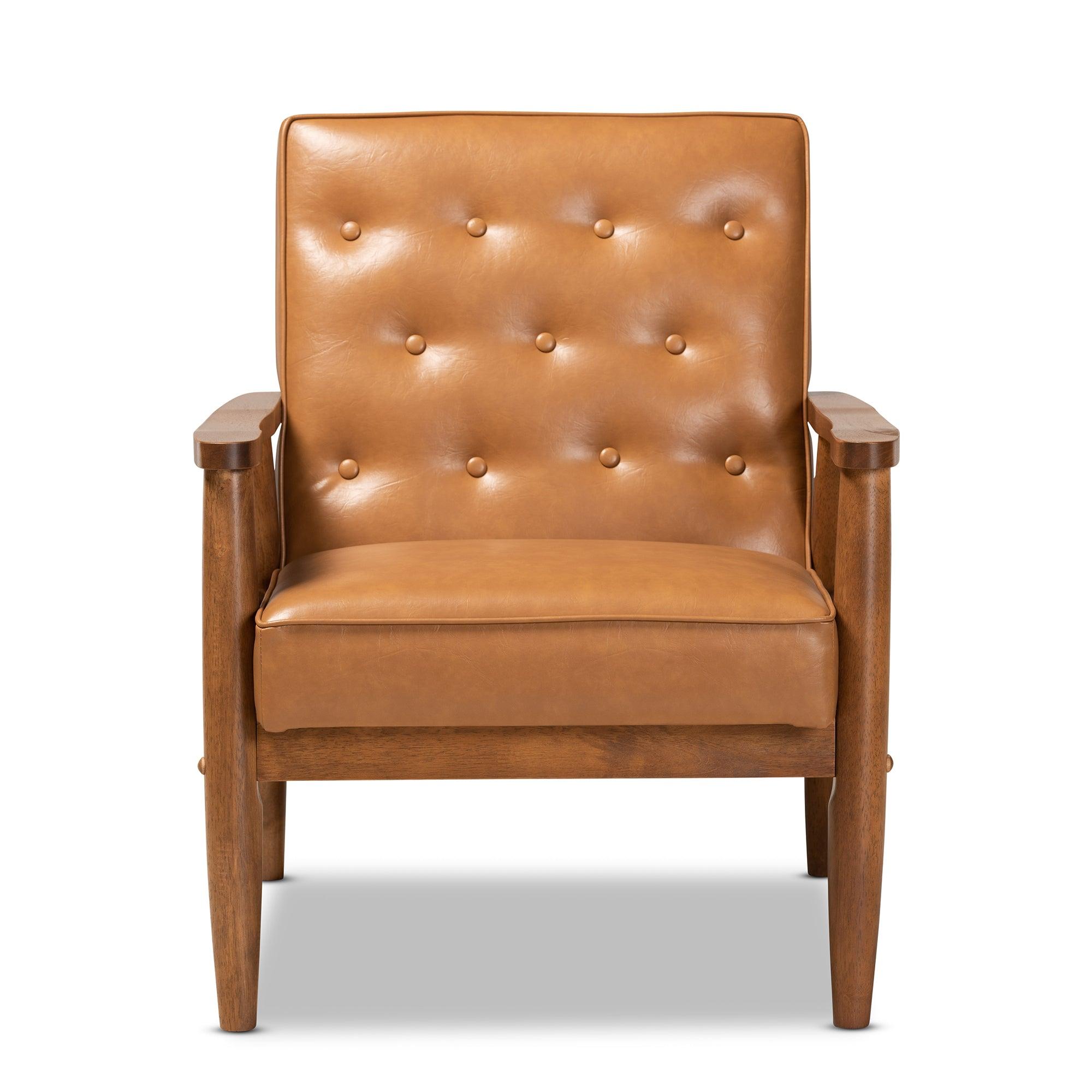 Sorrento Mid-Century Modern Faux Leather Upholstered and Finished Wood Lounge Chair