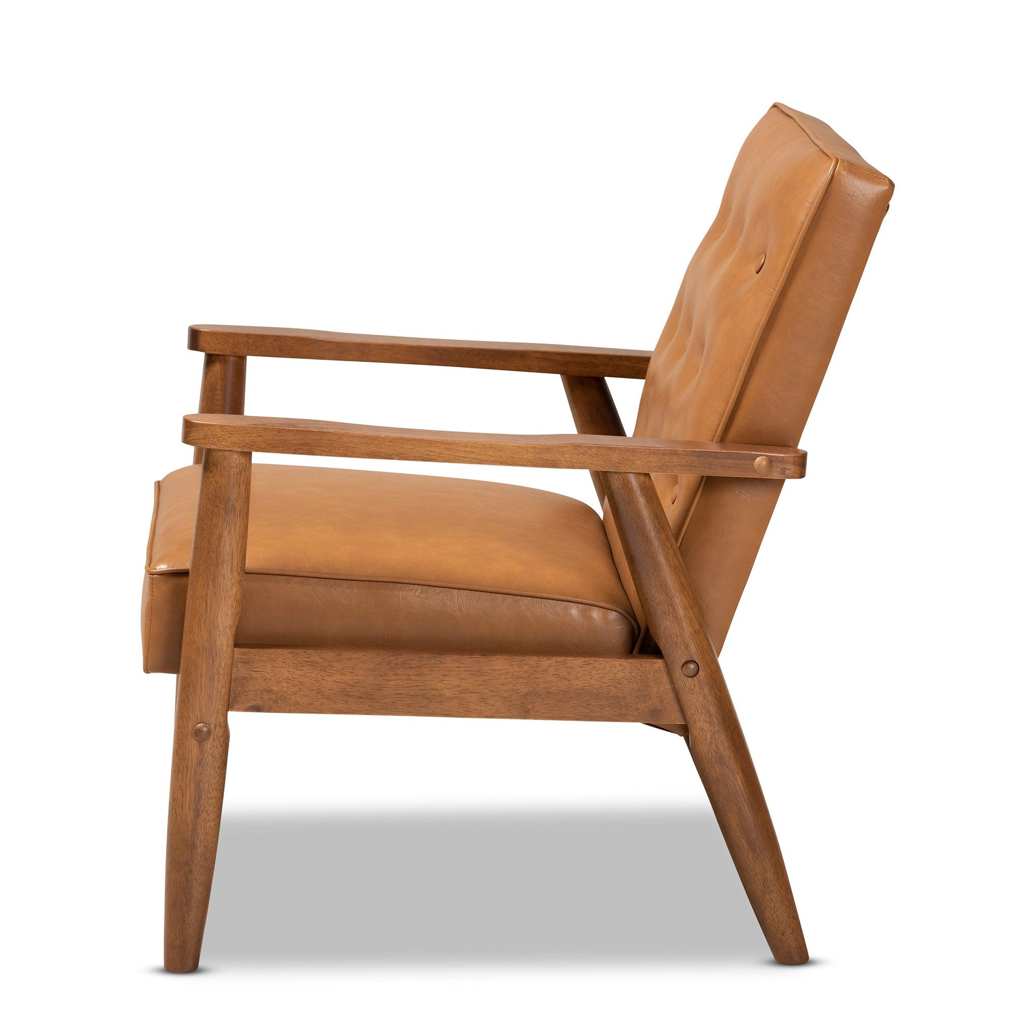 Sorrento Mid-Century Modern Faux Leather Upholstered and Finished Wood Lounge Chair