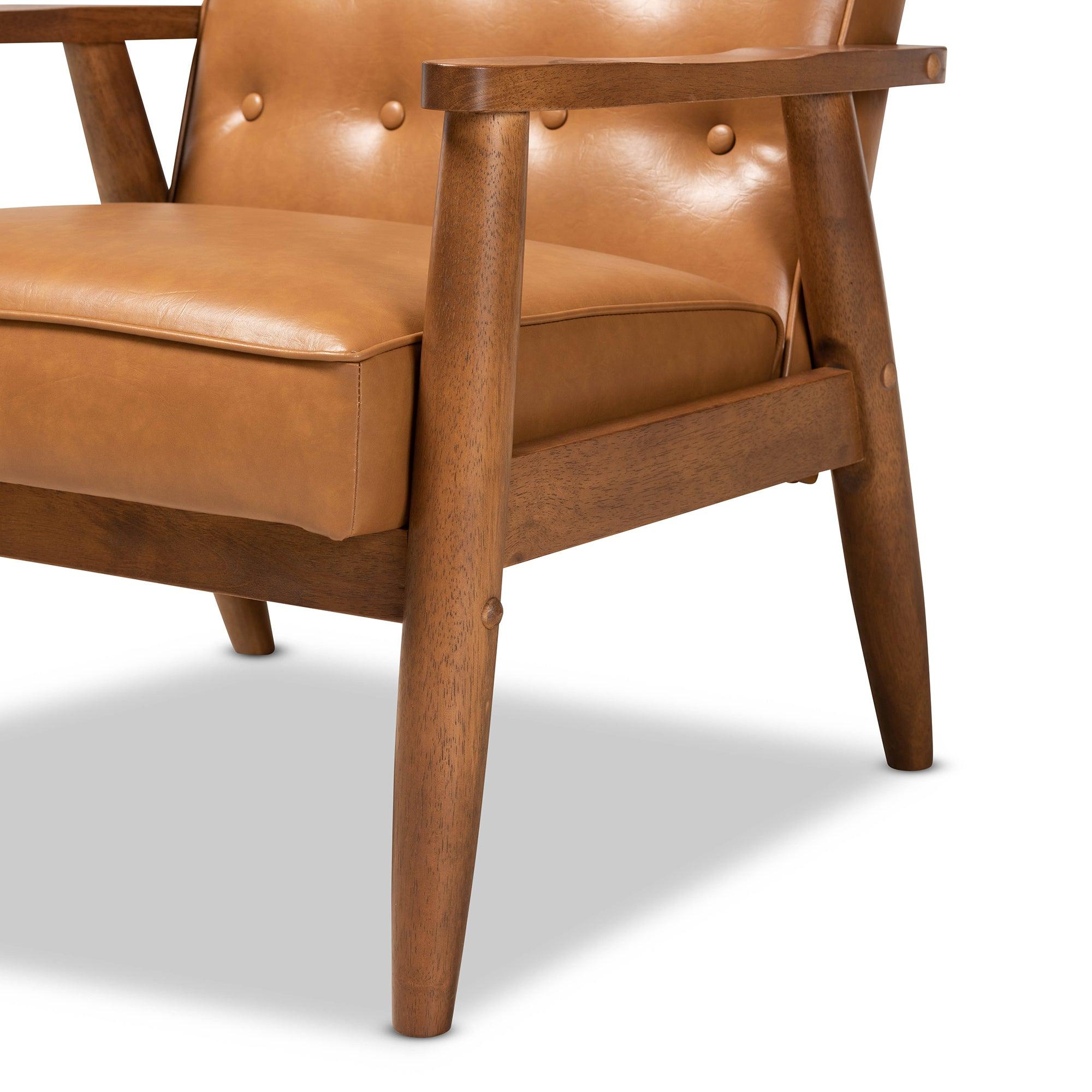 Sorrento Mid-Century Modern Faux Leather Upholstered and Finished Wood Lounge Chair